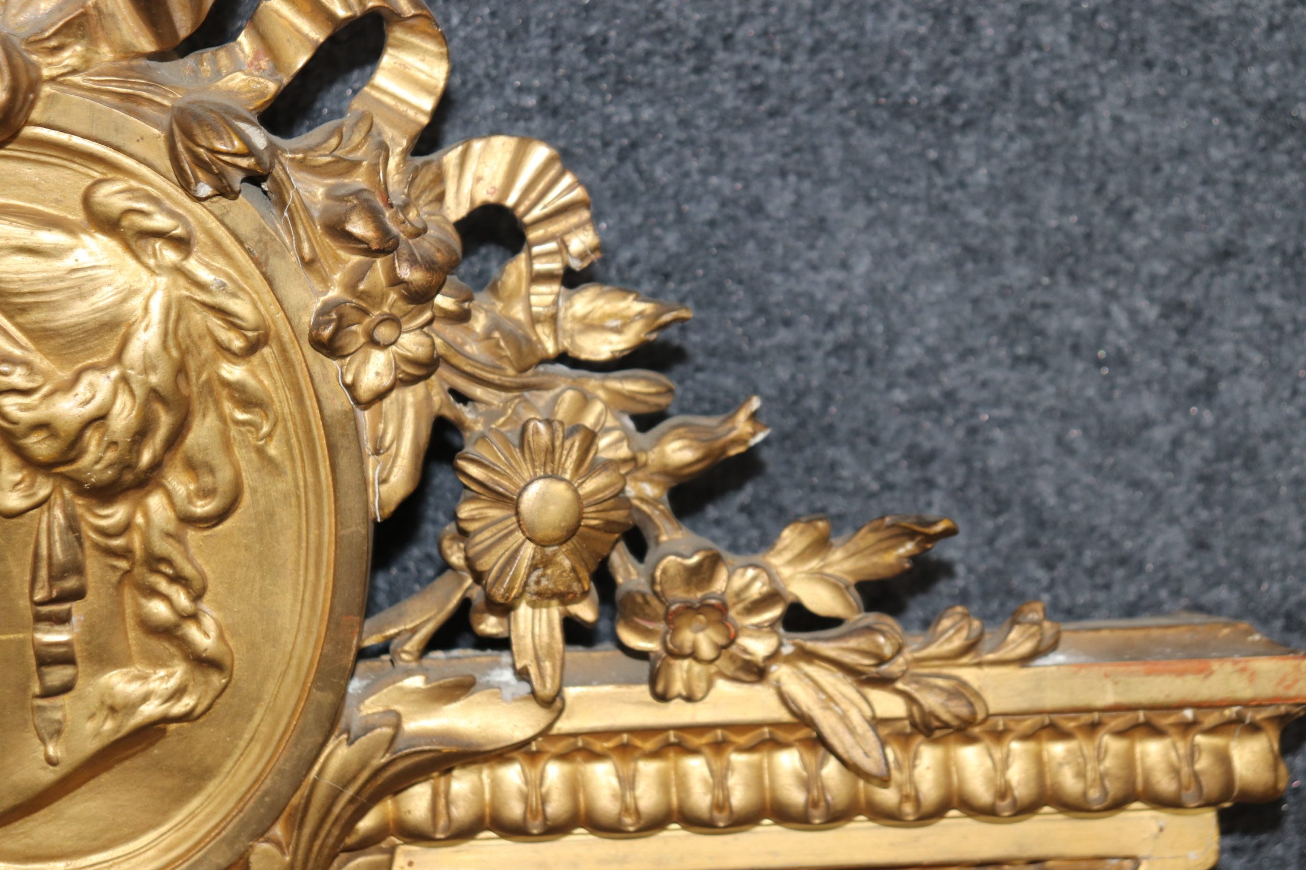 Antique 19th Century Louis XVI Style Gold Gilt Carved Figural Mirror, Vintage Mirror - Image 8