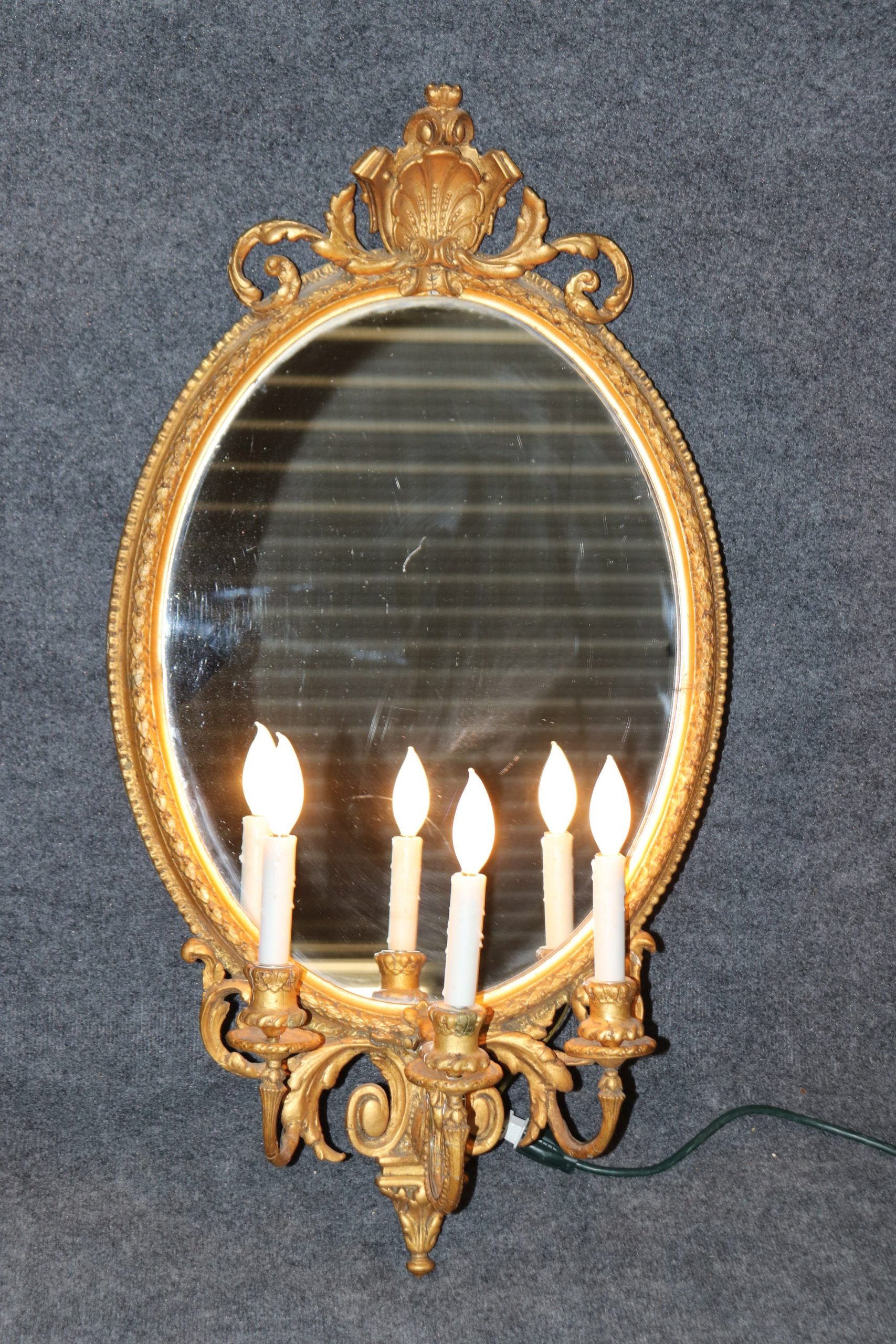 Pair of Antique 19th Century French Gold Gilt 3 Light Sconce Mirrors, Vintage Sconces - Image 4