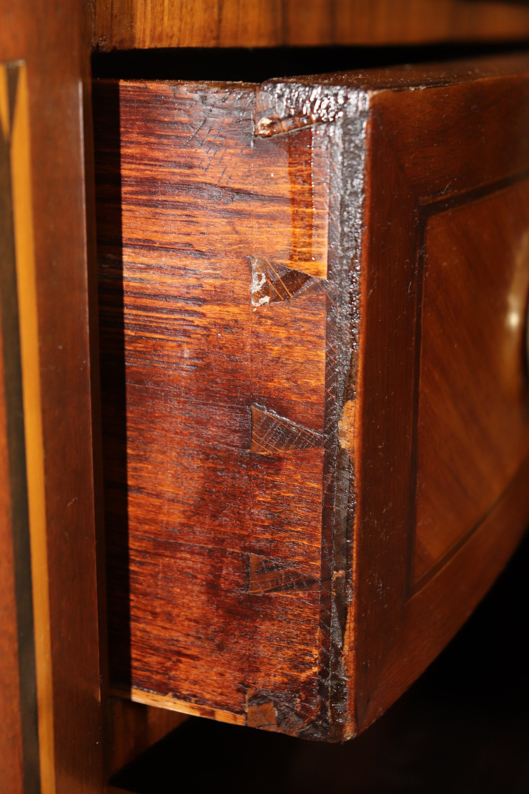 Antique Louis XV Style Marble Top Inlaid Commode circa 1920s, Chest of Drawers - Image 6