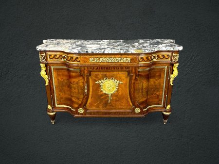 Antique Early 20th Century Louis XVI Style Marble Top Commode with Figural Mounts, Server