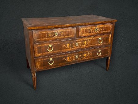 Antique 18th Century Italian Inlaid 4 Drawer Commode, Chest of Drawers