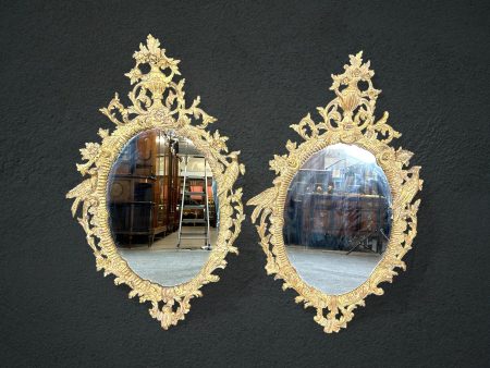 Pair of Antique 19th Century Italian Distressed Gilt Carved Wall Hanging Mirrors Accent Mirrors, Antique Decor