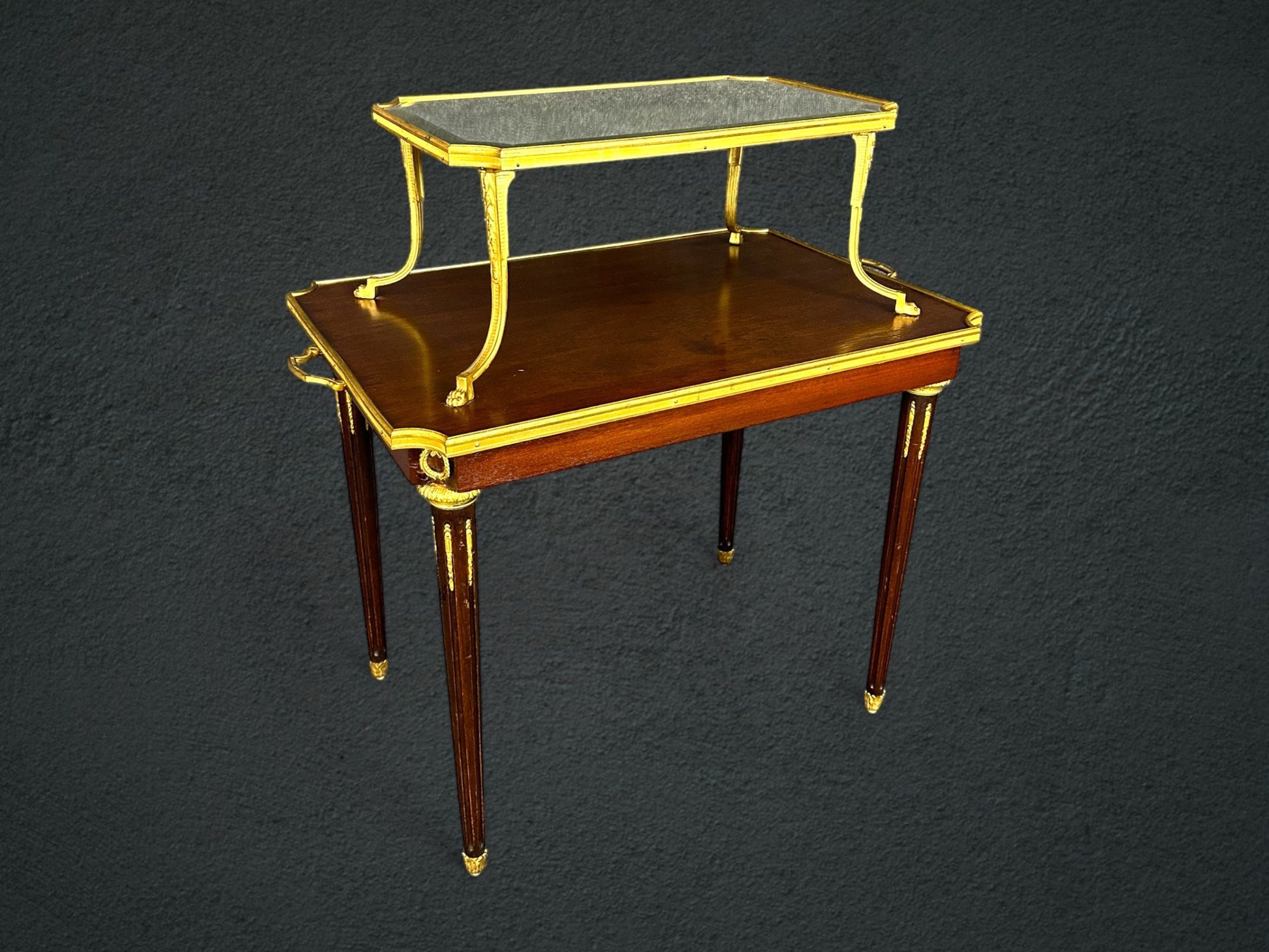 Antique French Louis XVI Style Ormolu Mounted Two Tier Accent Table, Dessert Table