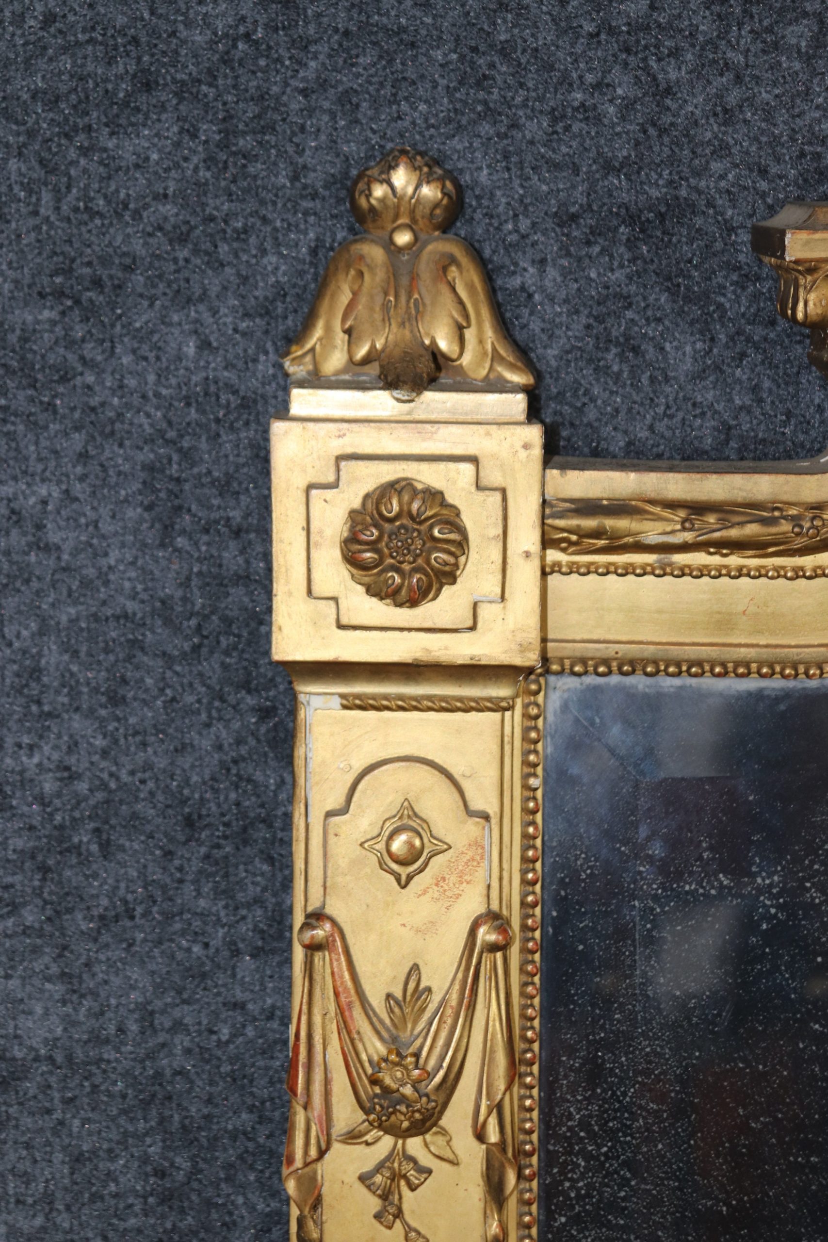 Antique 19th Century Louis XVI Style Gold Gilt Carved Figural Mirror, Vintage Mirror - Image 4