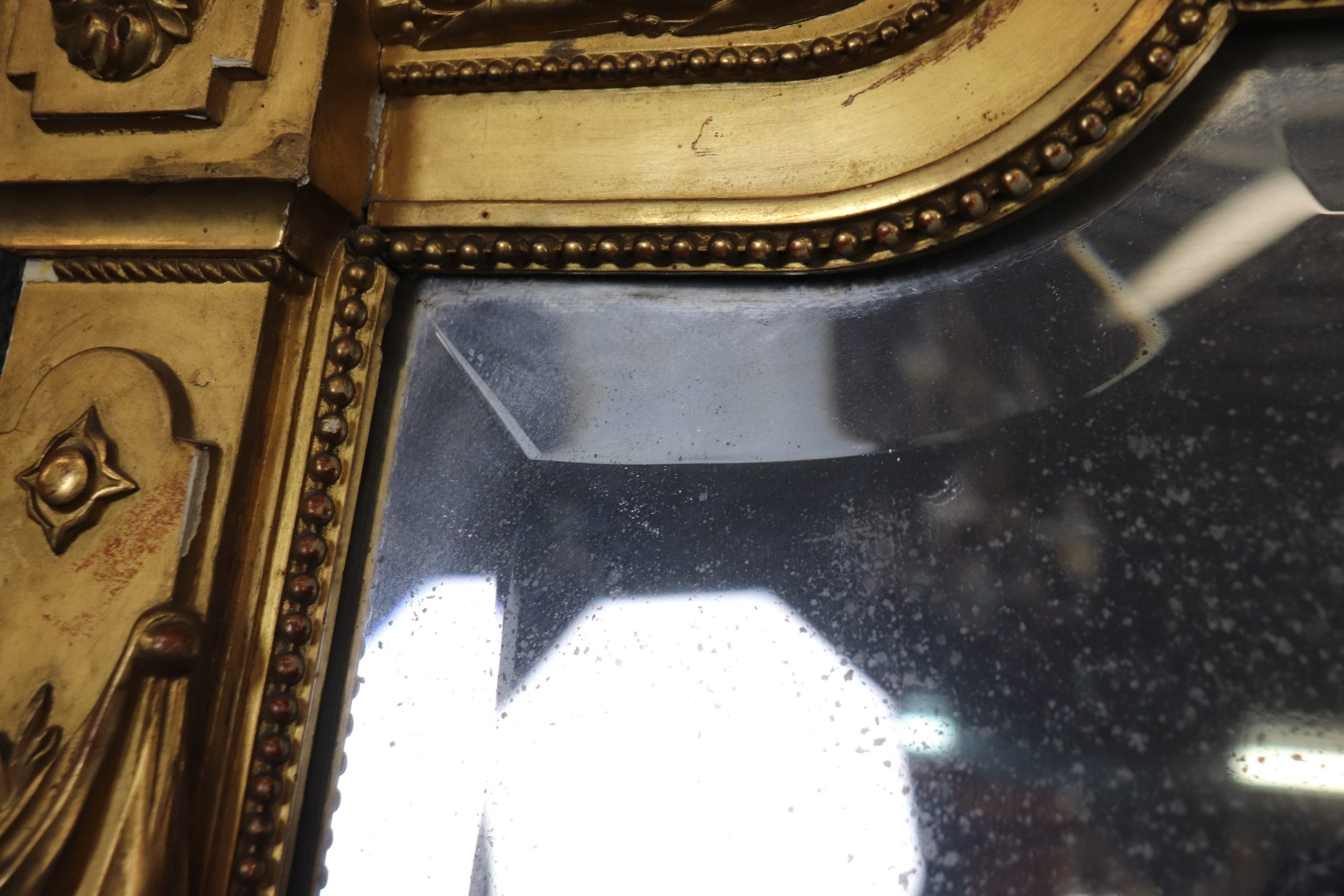 Antique 19th Century Louis XVI Style Gold Gilt Carved Figural Mirror, Vintage Mirror - Image 10