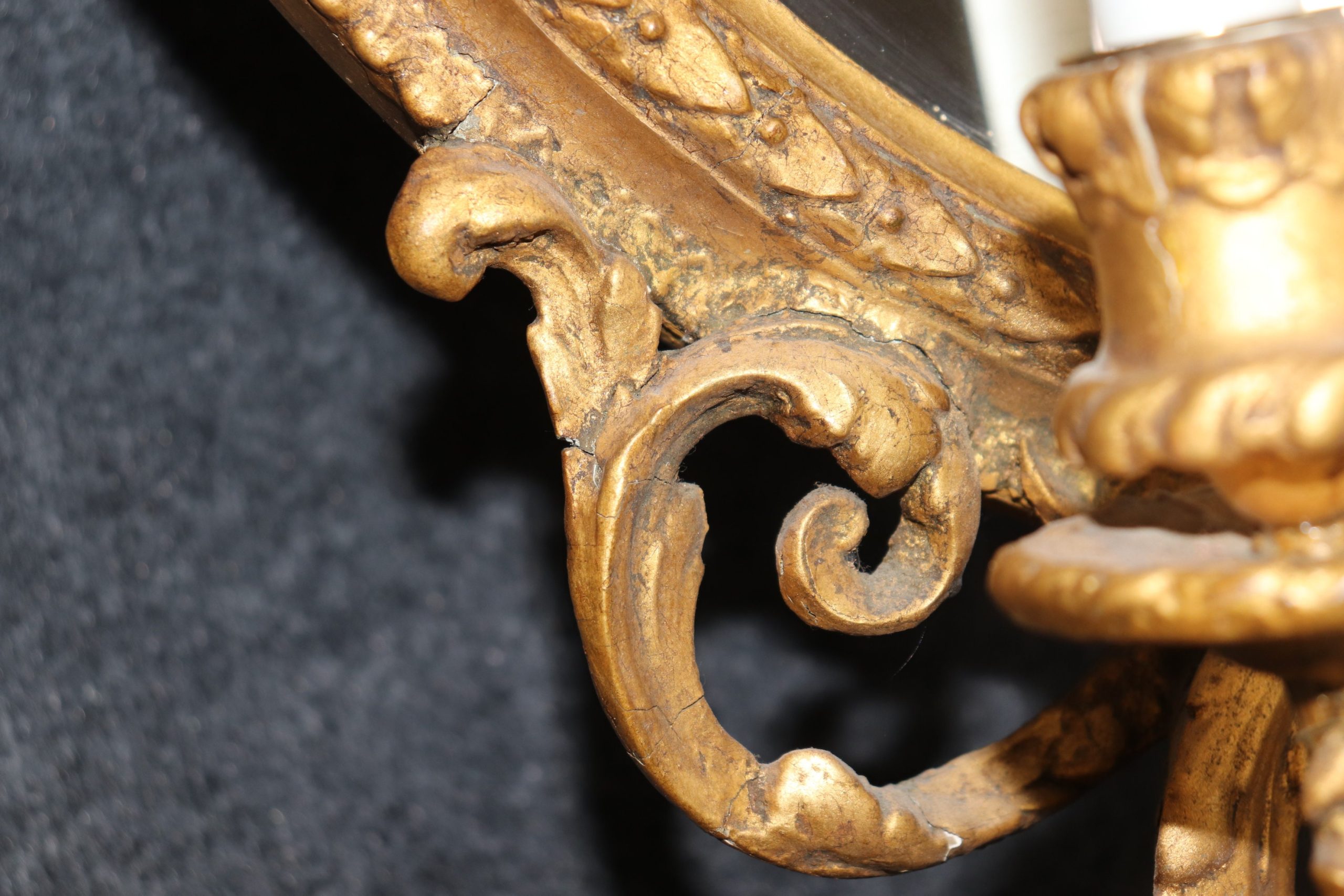 Pair of Antique 19th Century French Gold Gilt 3 Light Sconce Mirrors, Vintage Sconces - Image 9