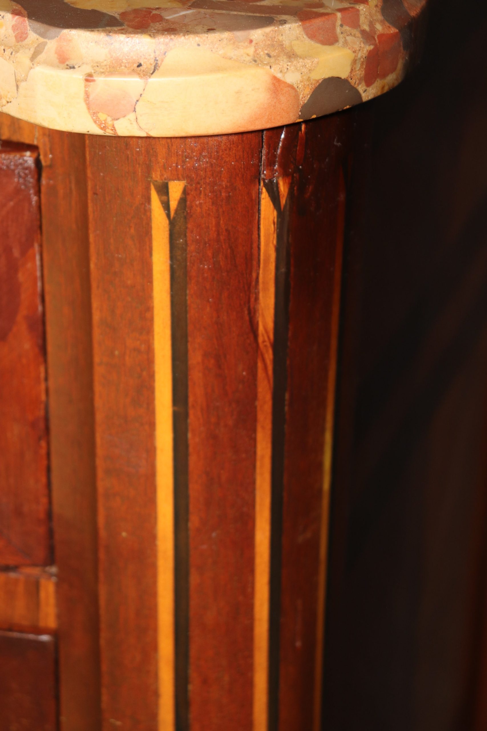 Antique Louis XV Style Marble Top Inlaid Commode circa 1920s, Chest of Drawers - Image 10