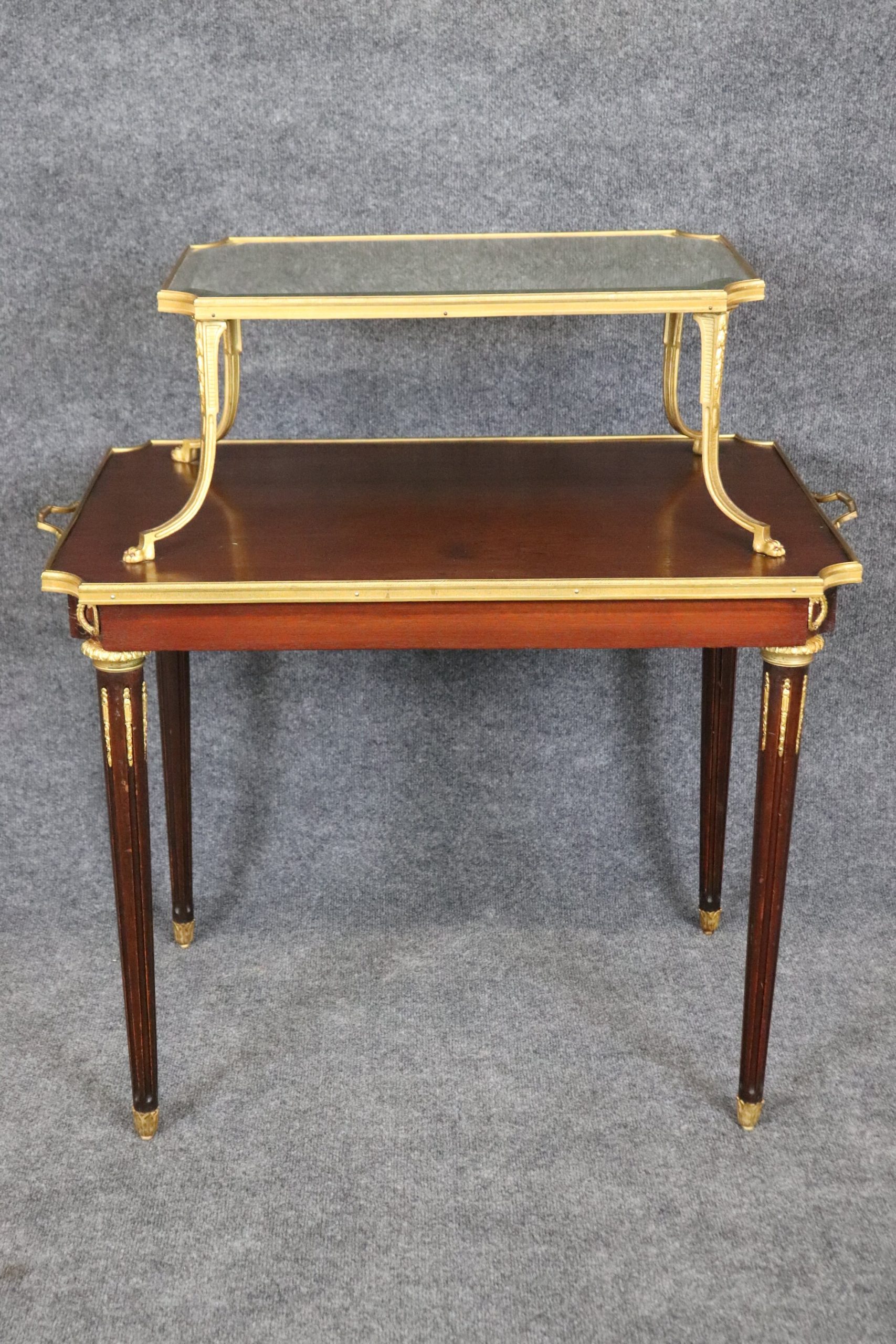 Antique French Louis XVI Style Ormolu Mounted Two Tier Accent Table, Dessert Table - Image 2