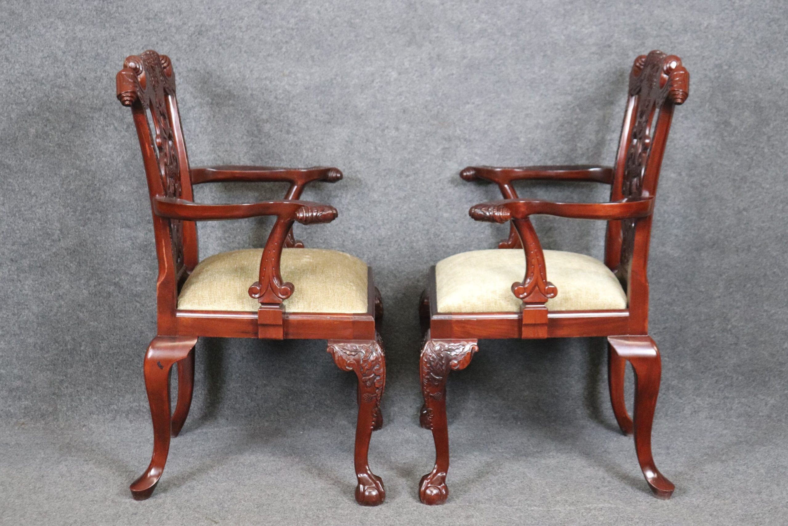 Vintage Set of 8 Chinese Chippendale Style Carved Mahogany Dining Room Chairs, Antique Chairs - Image 5