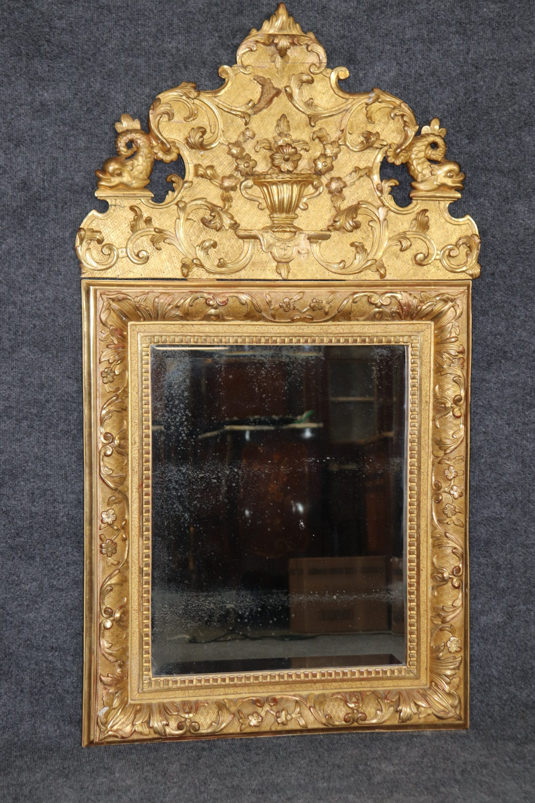 Antique 18th Century French Regency Style Gold Gilt Carved Wall Hanging Mirror, Accent Mirror - Image 2