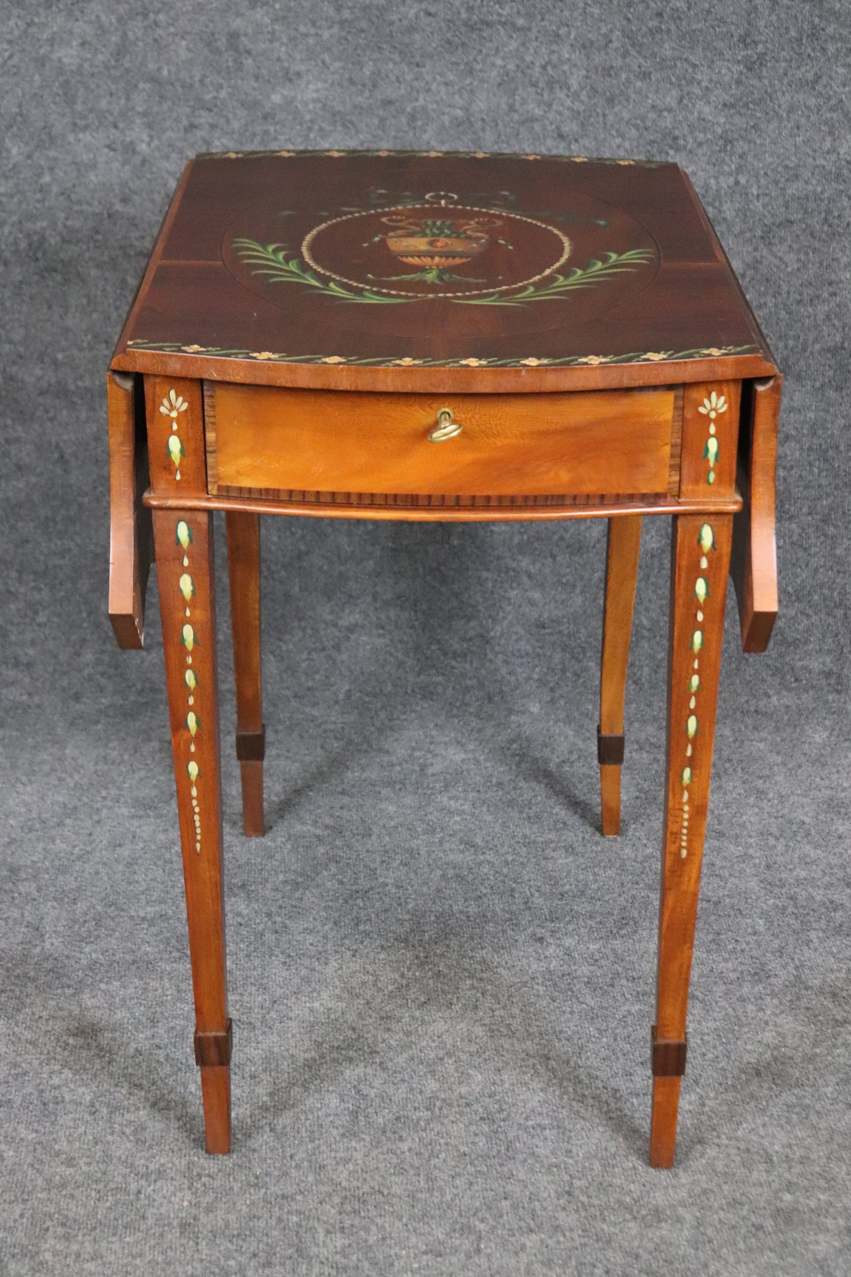 Vintage Adams Style Pembroke Table: Paint Decorated Drop Leaf Accent Table - Image 2