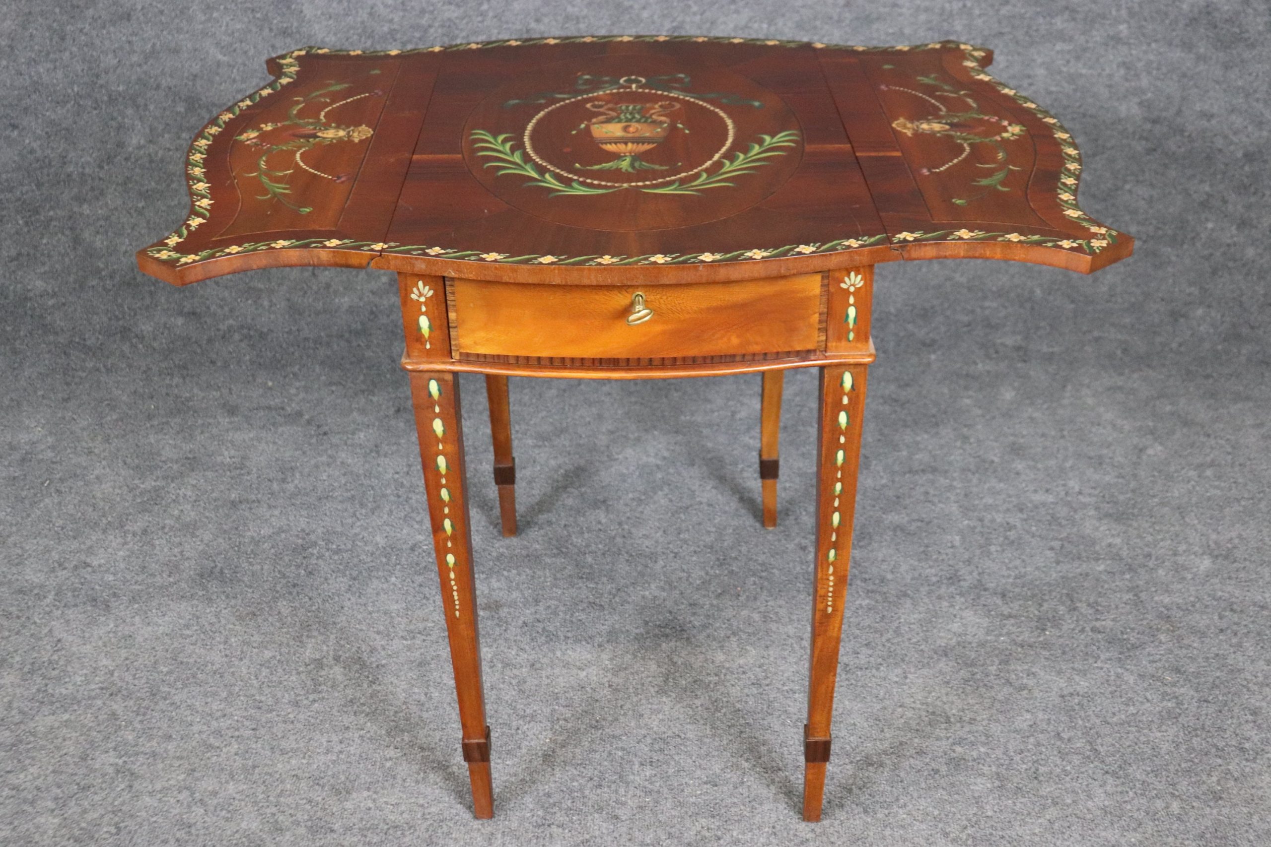 Vintage Adams Style Pembroke Table: Paint Decorated Drop Leaf Accent Table - Image 6