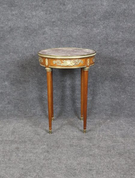 Antique French Louis XVI Directoire Style Marble Top Side Table, End Table