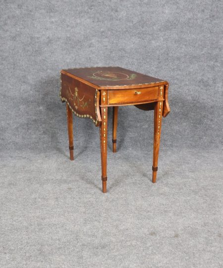 Vintage Adams Style Pembroke Table: Paint Decorated Drop Leaf Accent Table