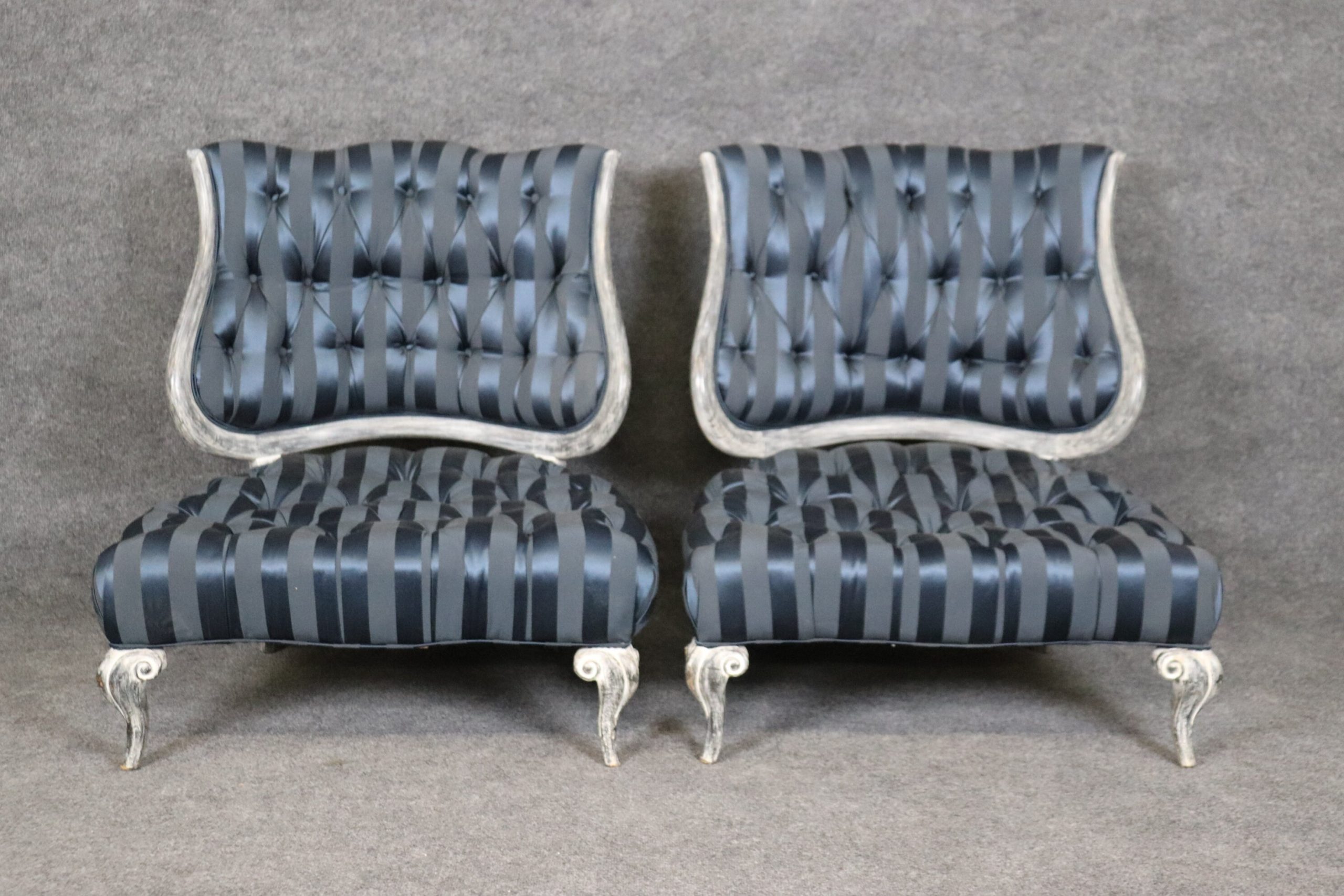 Vintage Pair of Distressed Paint Decorated Lounge Chairs, Slipper Chairs - Image 2