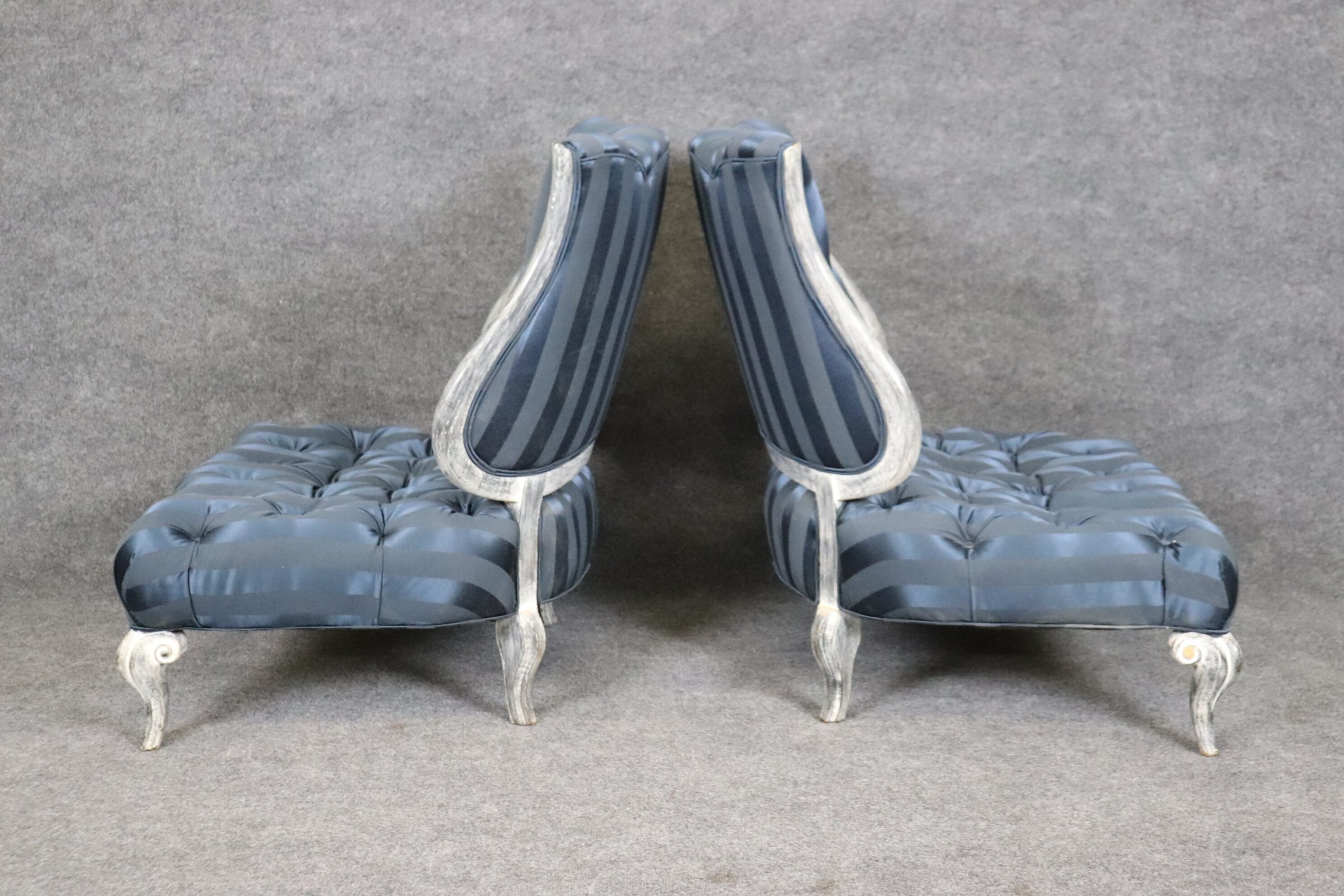 Vintage Pair of Distressed Paint Decorated Lounge Chairs, Slipper Chairs - Image 3