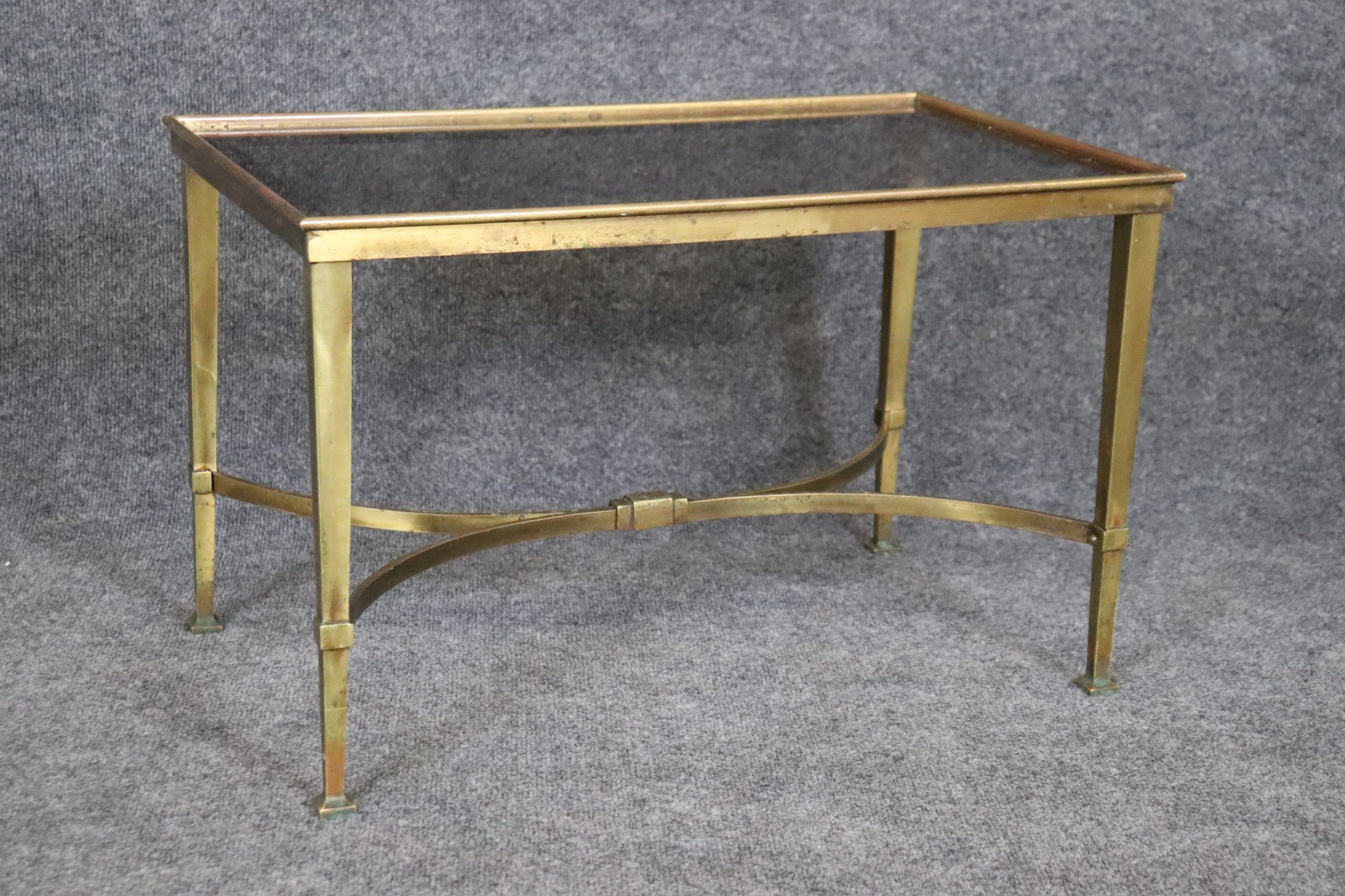 French Directoire Style Gold Gilt Bronze Glass Top End Table, Side Table