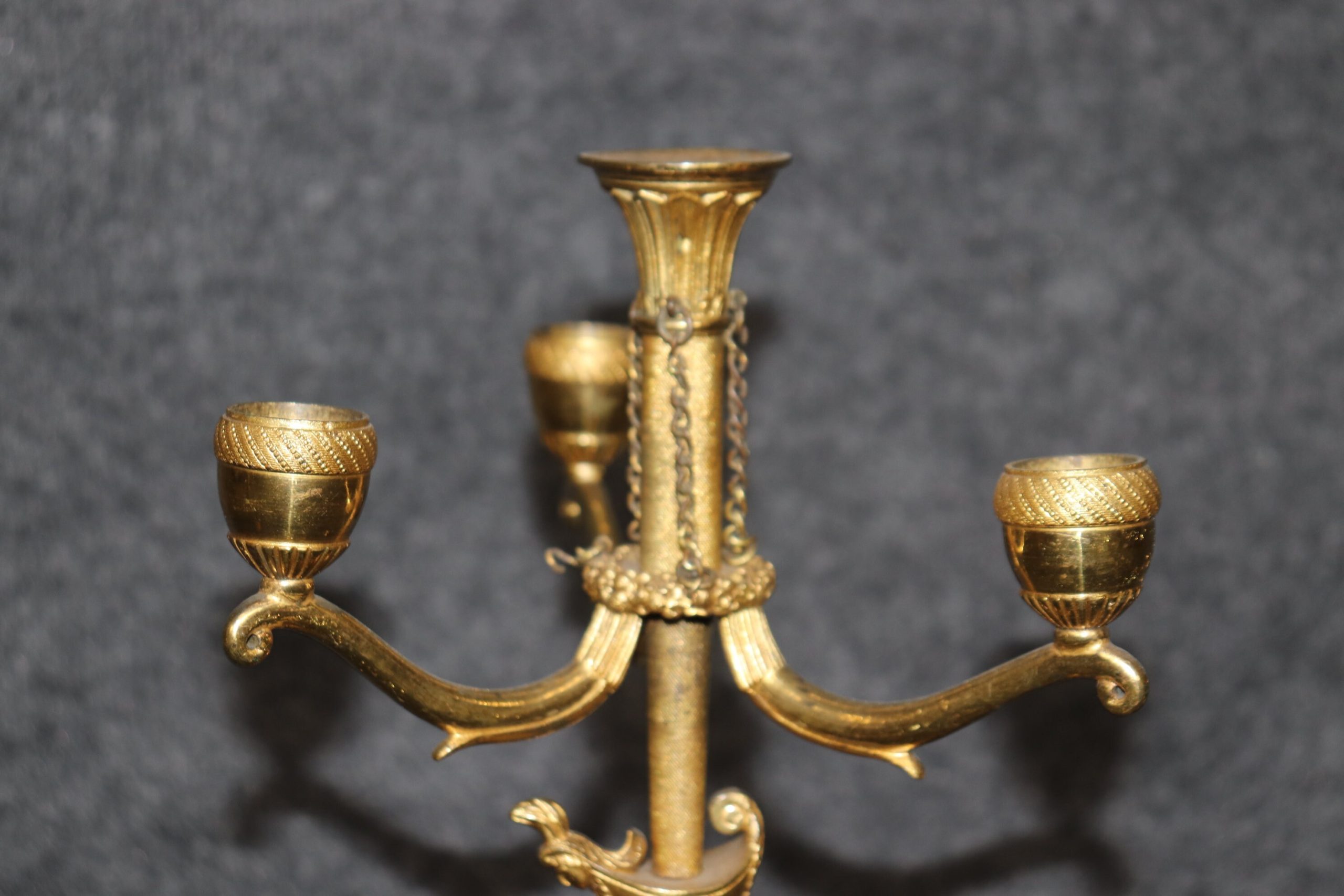 Pair of French Empire Style Gilt Metal Figural Candelabras, Vintage Decor - Image 8