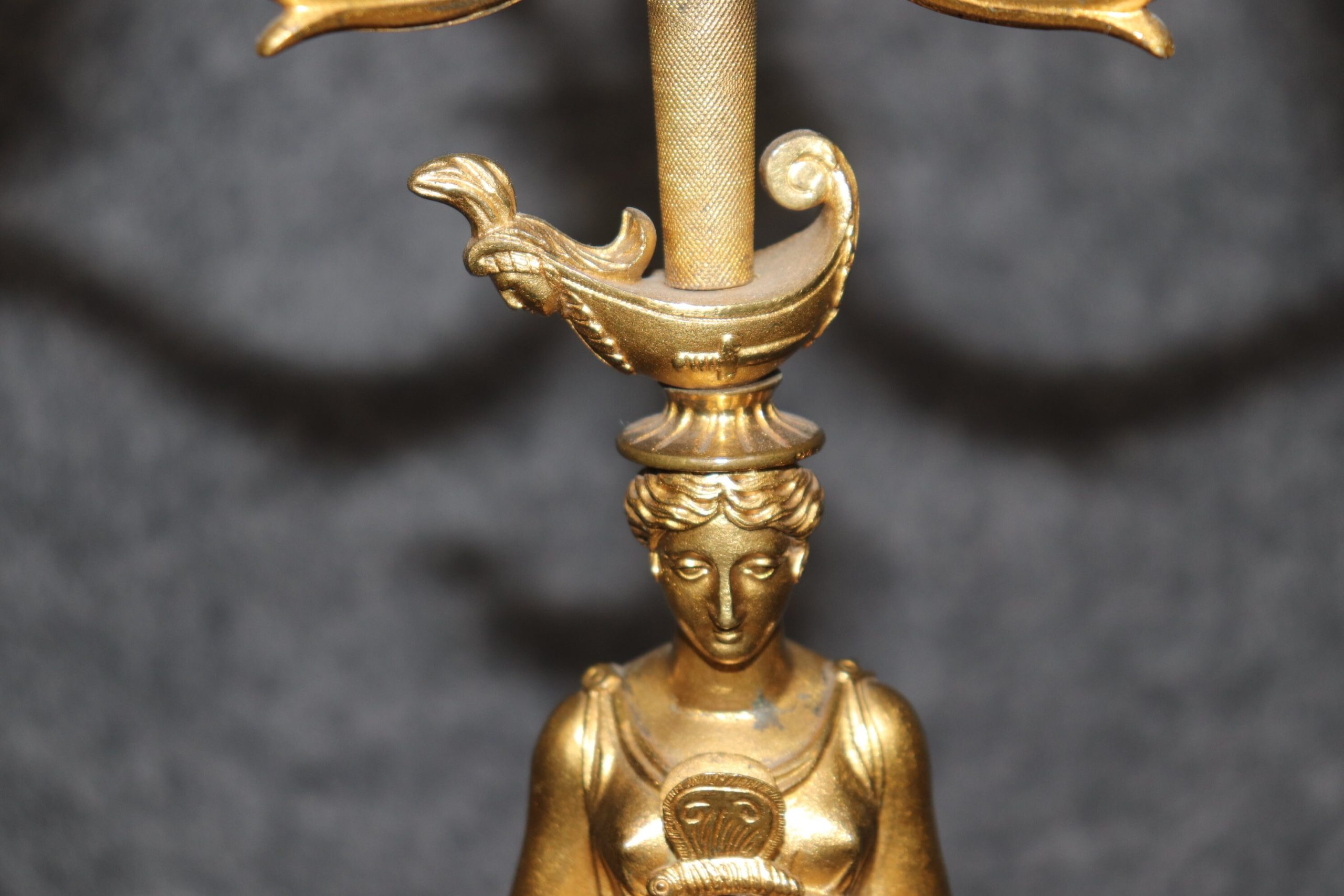 Pair of French Empire Style Gilt Metal Figural Candelabras, Vintage Decor - Image 9