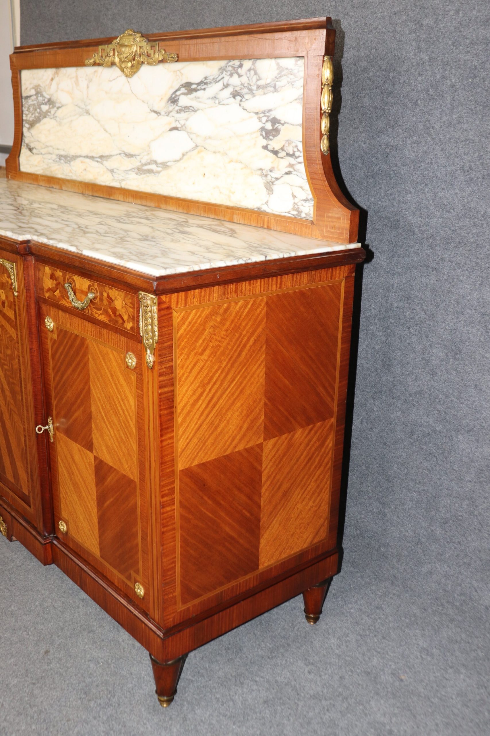 Antique Louis XVI Style Art Nouveau Inlaid Marble Top Server, Buffet - Image 2