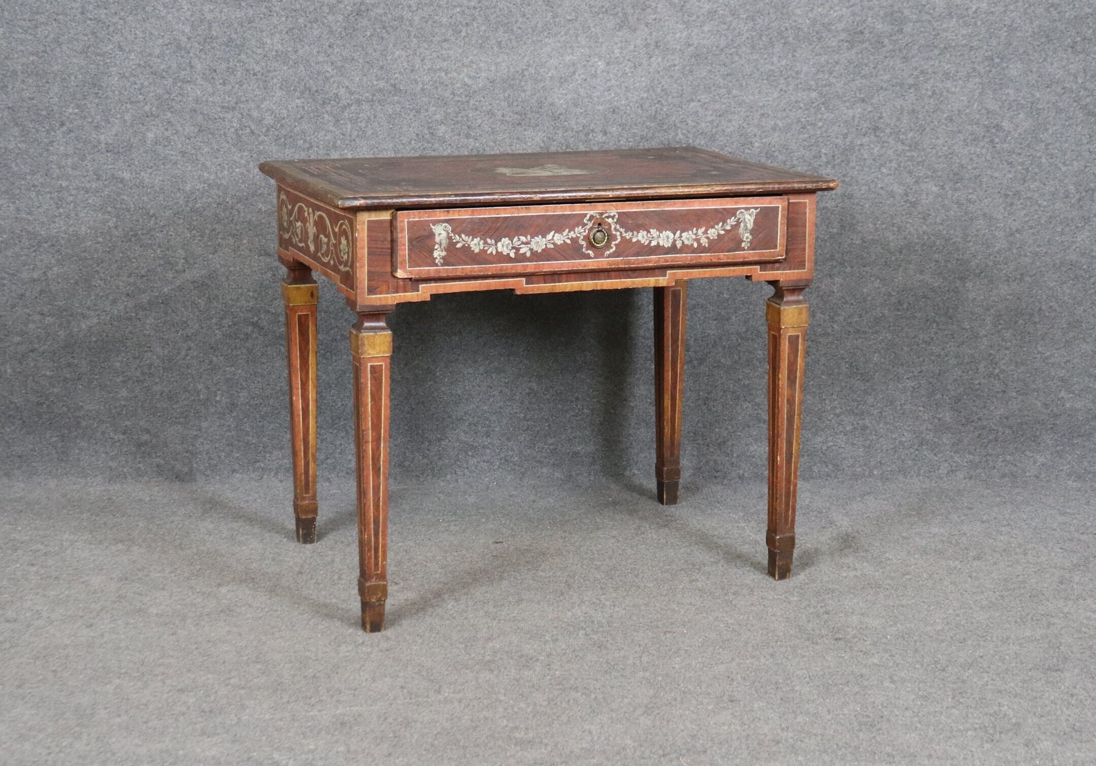 Antique 18th Century Italian Paint Decorated Writing Desk, Accent Table