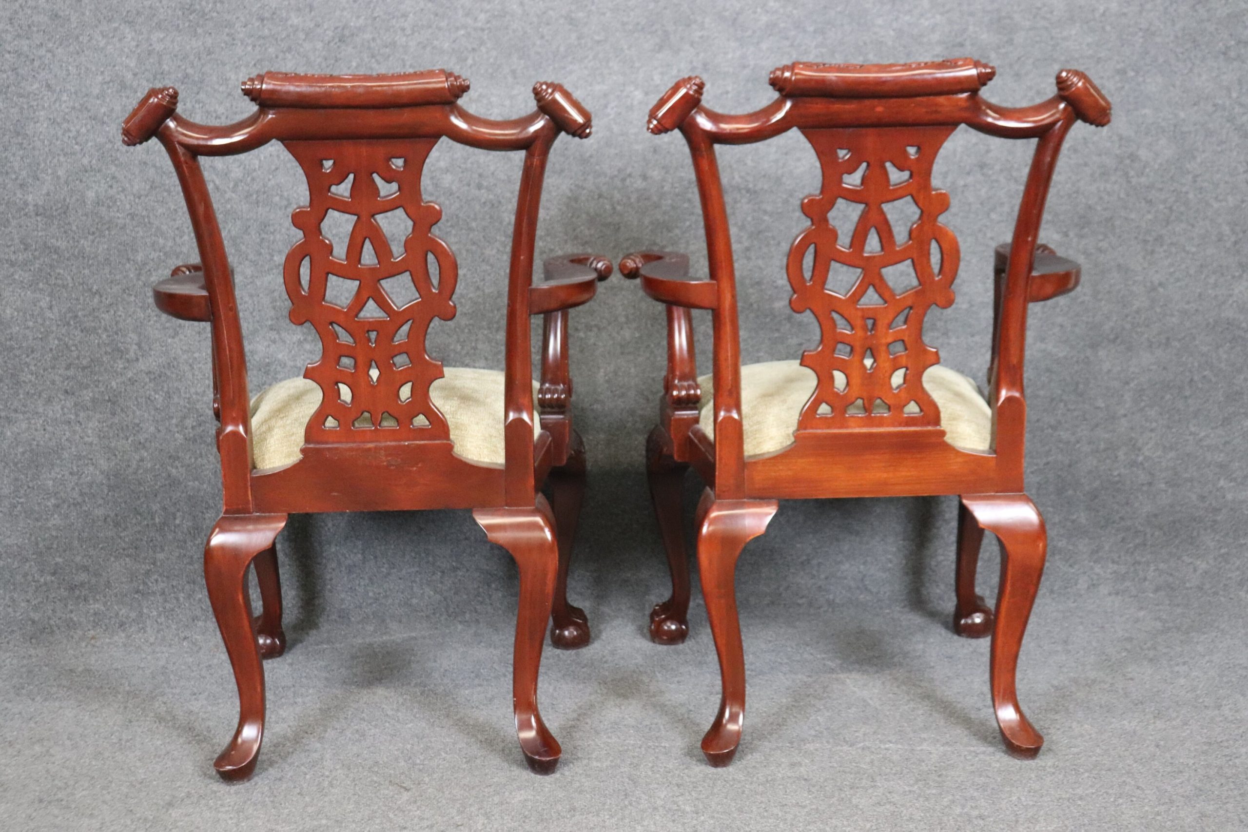 Vintage Set of 8 Chinese Chippendale Style Carved Mahogany Dining Room Chairs, Antique Chairs - Image 4