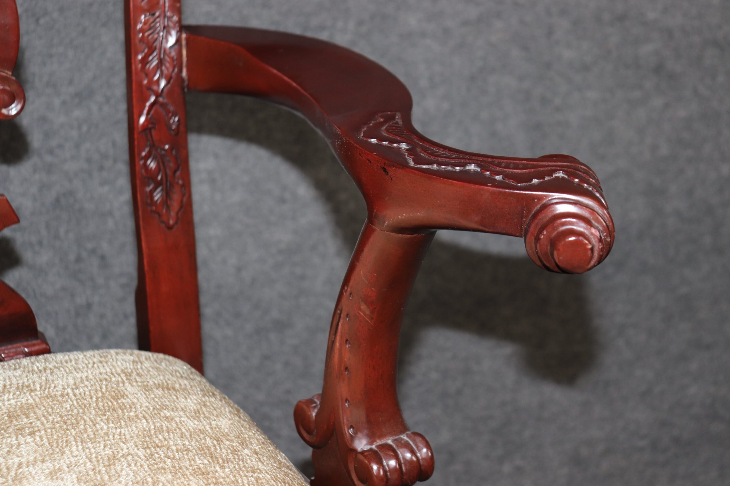 Vintage Set of 8 Chinese Chippendale Style Carved Mahogany Dining Room Chairs, Antique Chairs - Image 7