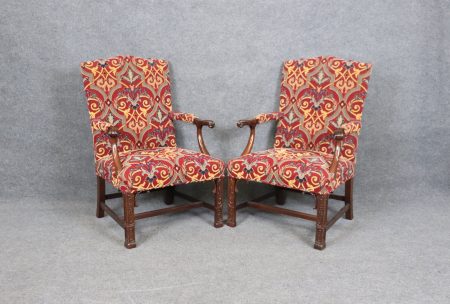 Pair of Southwood Mahogany Chippendale Style Armchairs, Antique Furniture