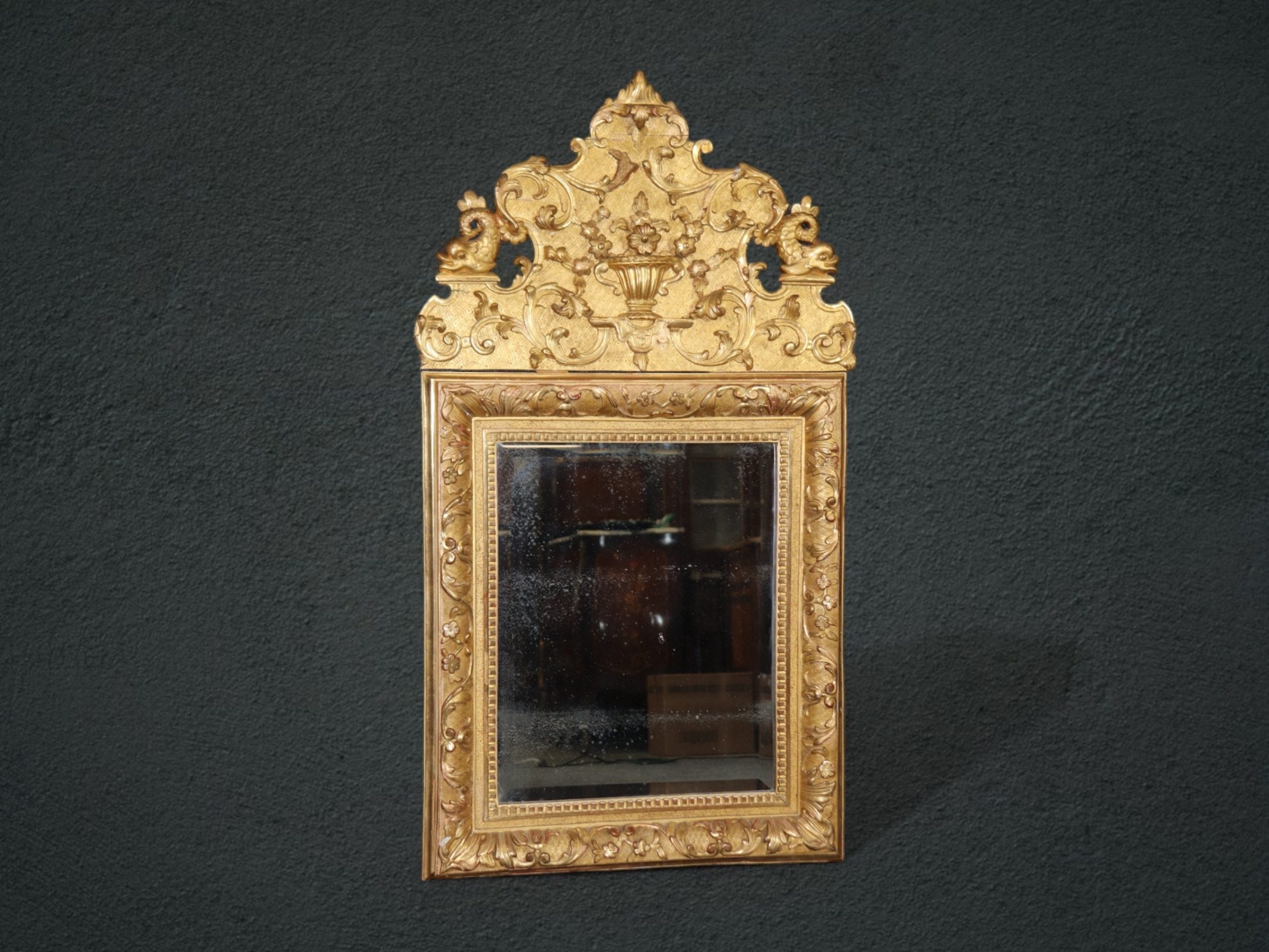 Antique 18th Century French Regency Style Gold Gilt Carved Wall Hanging Mirror, Accent Mirror