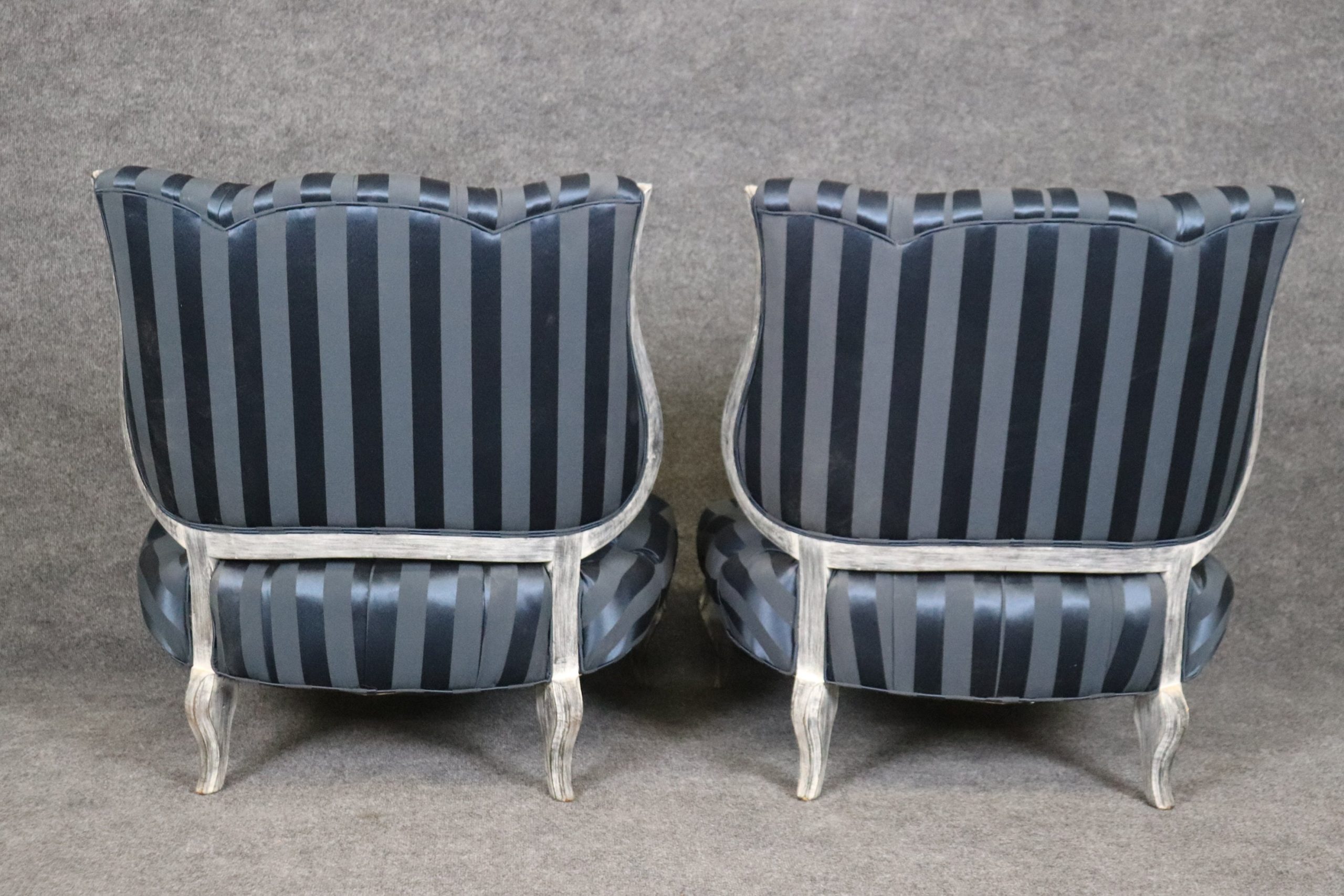Vintage Pair of Distressed Paint Decorated Lounge Chairs, Slipper Chairs - Image 4