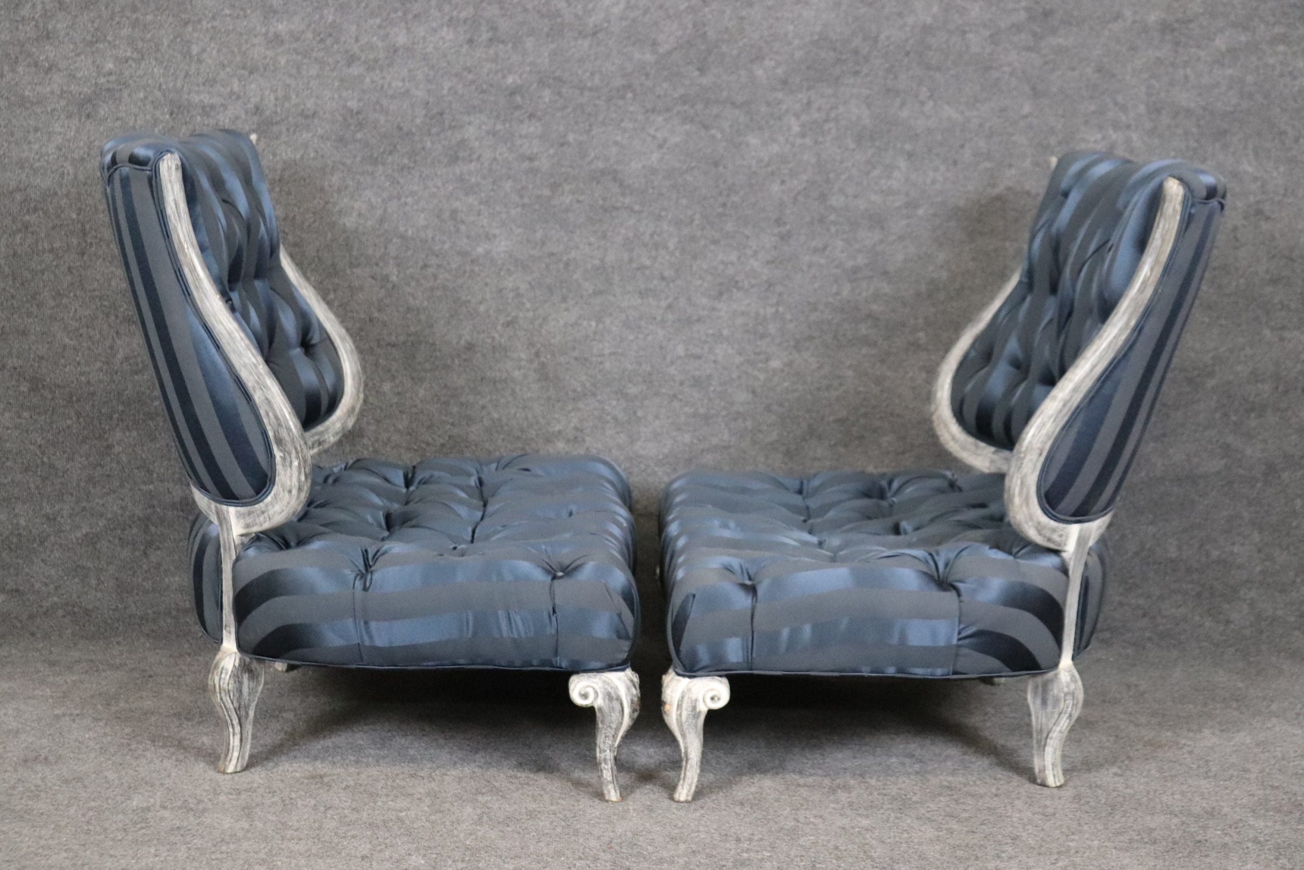 Vintage Pair of Distressed Paint Decorated Lounge Chairs, Slipper Chairs - Image 5