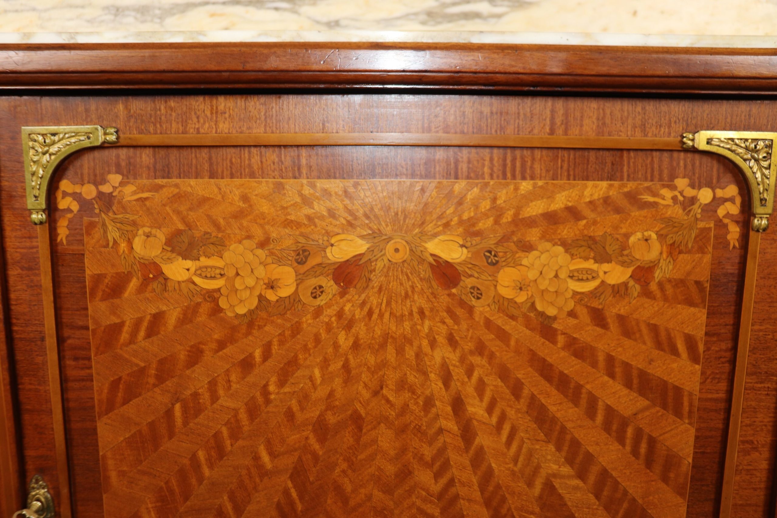 Antique Louis XVI Style Art Nouveau Inlaid Marble Top Server, Buffet - Image 9
