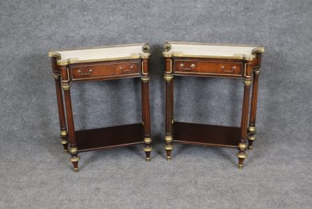 Pair of French Louis XVI Style Marble Top Console Tables, Antique Furniture