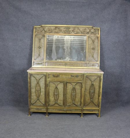 Bronze French Art Deco Marble Top Sideboard with Mirror, Server