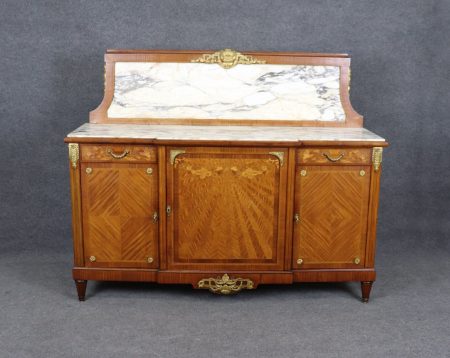 Antique Louis XVI Style Art Nouveau Inlaid Marble Top Server, Buffet