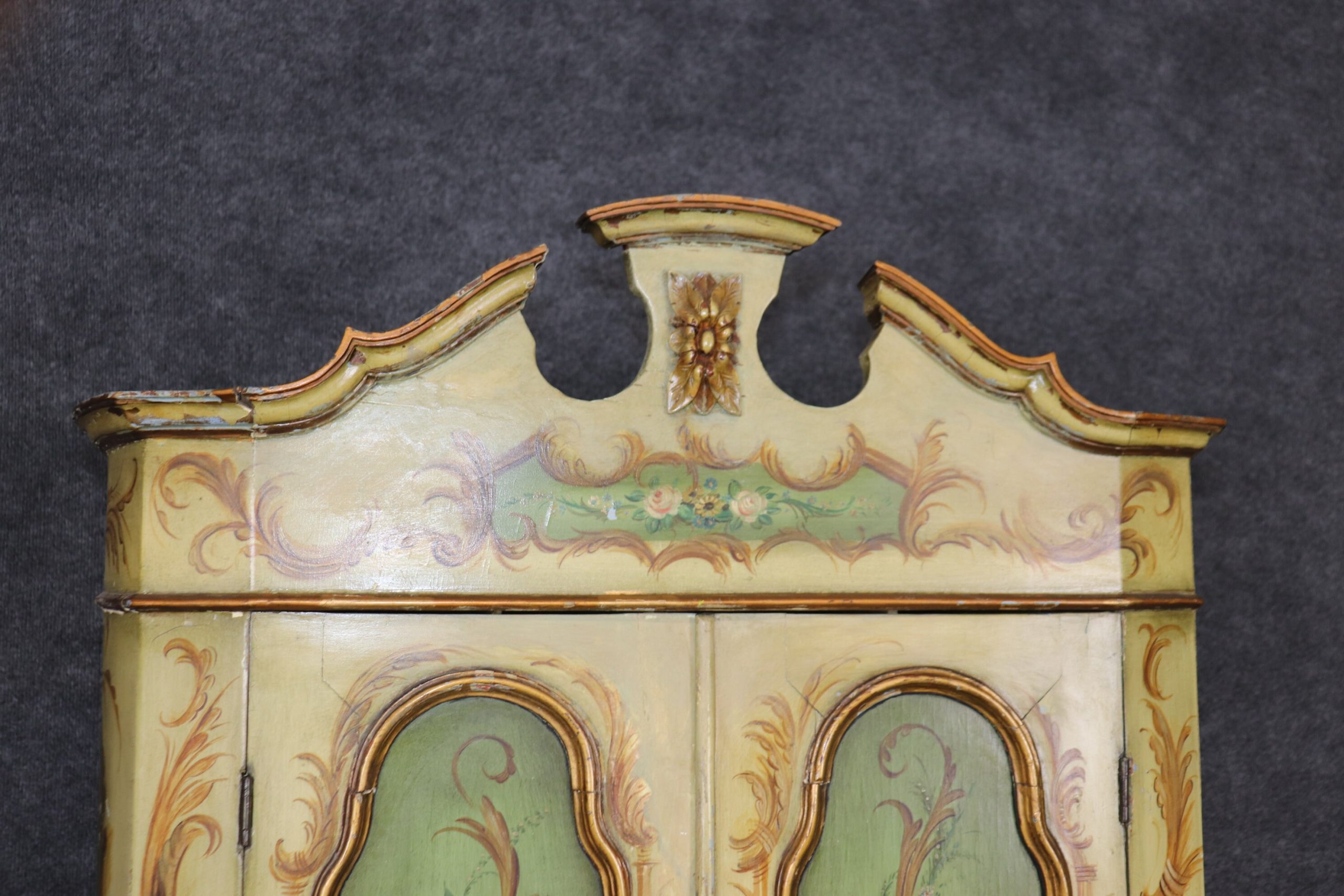 Antique 19th Century Italian Venetian 2 Piece Paint Decorated Secretary Desk, Vintage Secretary - Image 4