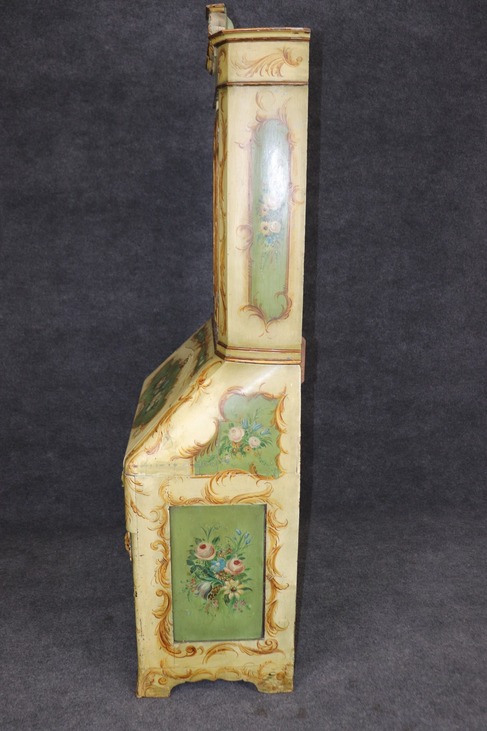 Antique 19th Century Italian Venetian 2 Piece Paint Decorated Secretary Desk, Vintage Secretary - Image 8