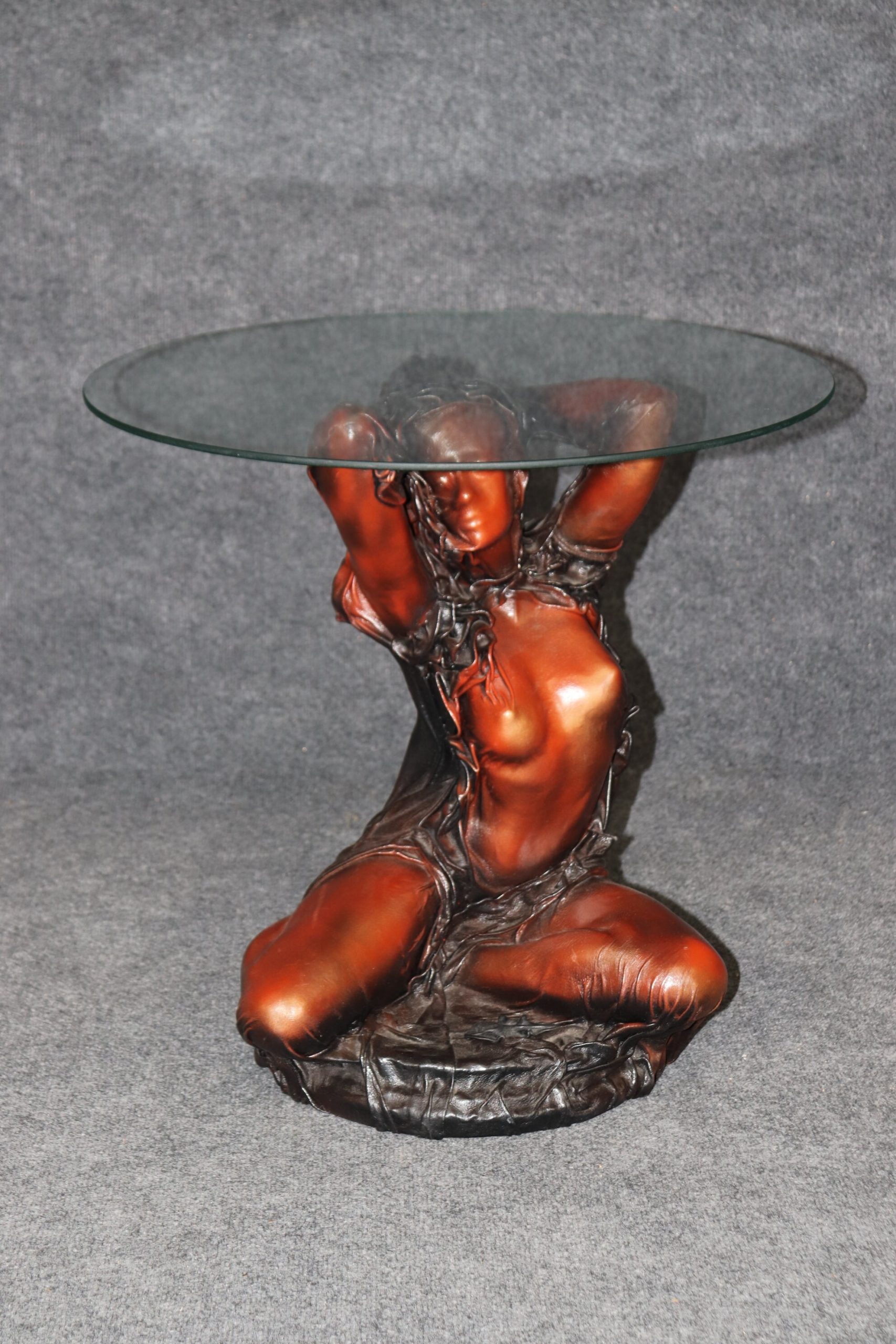 Vintage Leather Wrapped Glass Top Figural End Table by Daphne Du Barry, Sculptural Table - Image 2