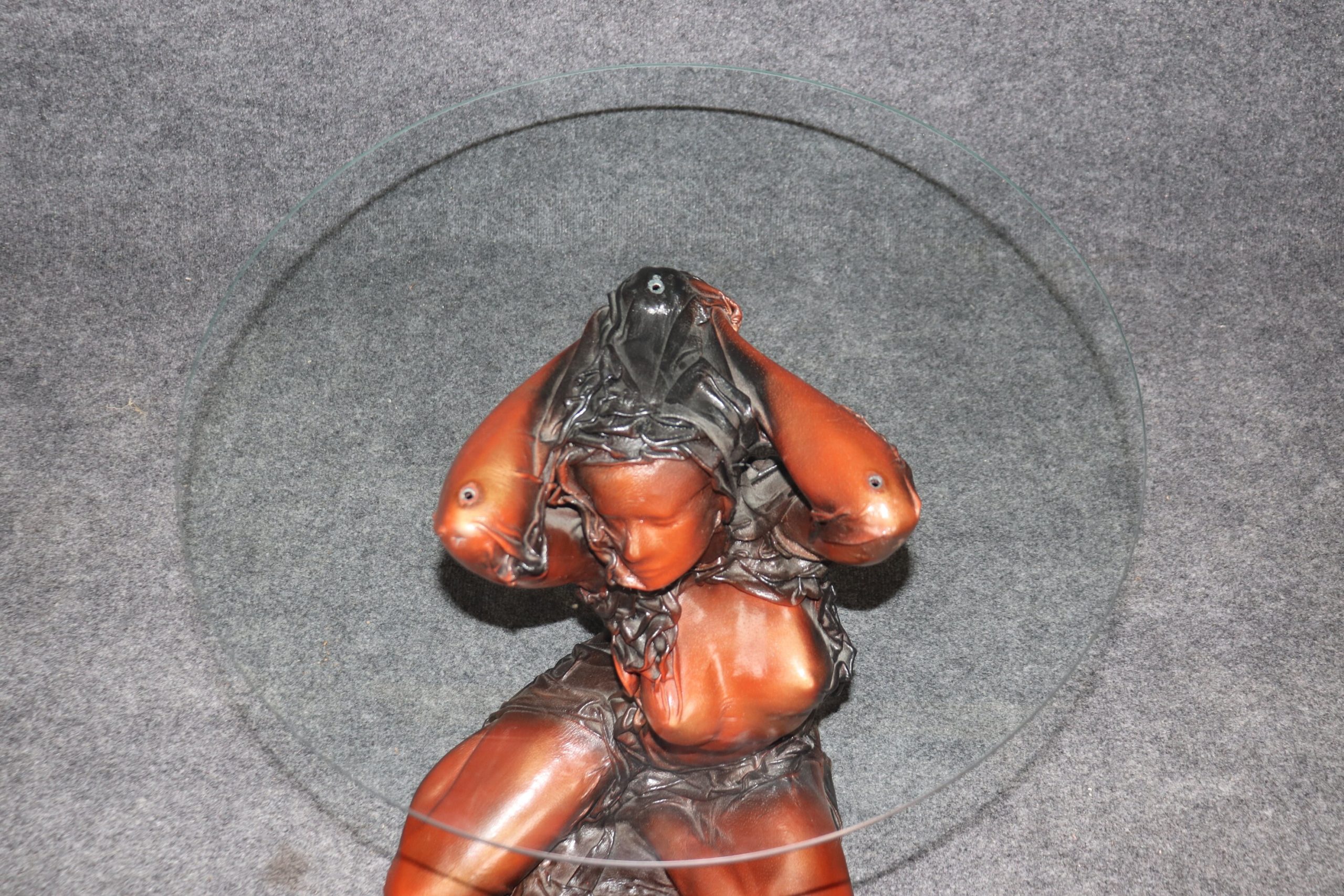 Vintage Leather Wrapped Glass Top Figural End Table by Daphne Du Barry, Sculptural Table - Image 8