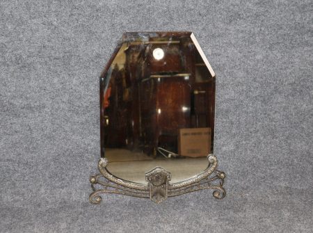 Art Deco Metal Hanging Wall Mirror with Floral Decor in the manner of Oscar Bach, Accent Mirror
