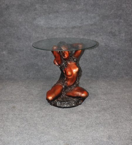 Vintage Leather Wrapped Glass Top Figural End Table by Daphne Du Barry, Sculptural Table