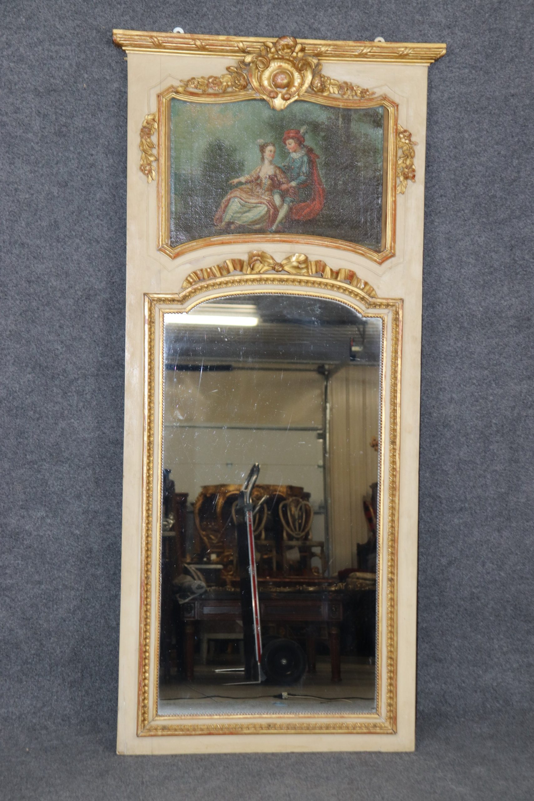 Antique 18th Century French Louis XVI Style Paint Decorated Trumeau Wall Hanging Mirror, Accent Mirror - Image 2