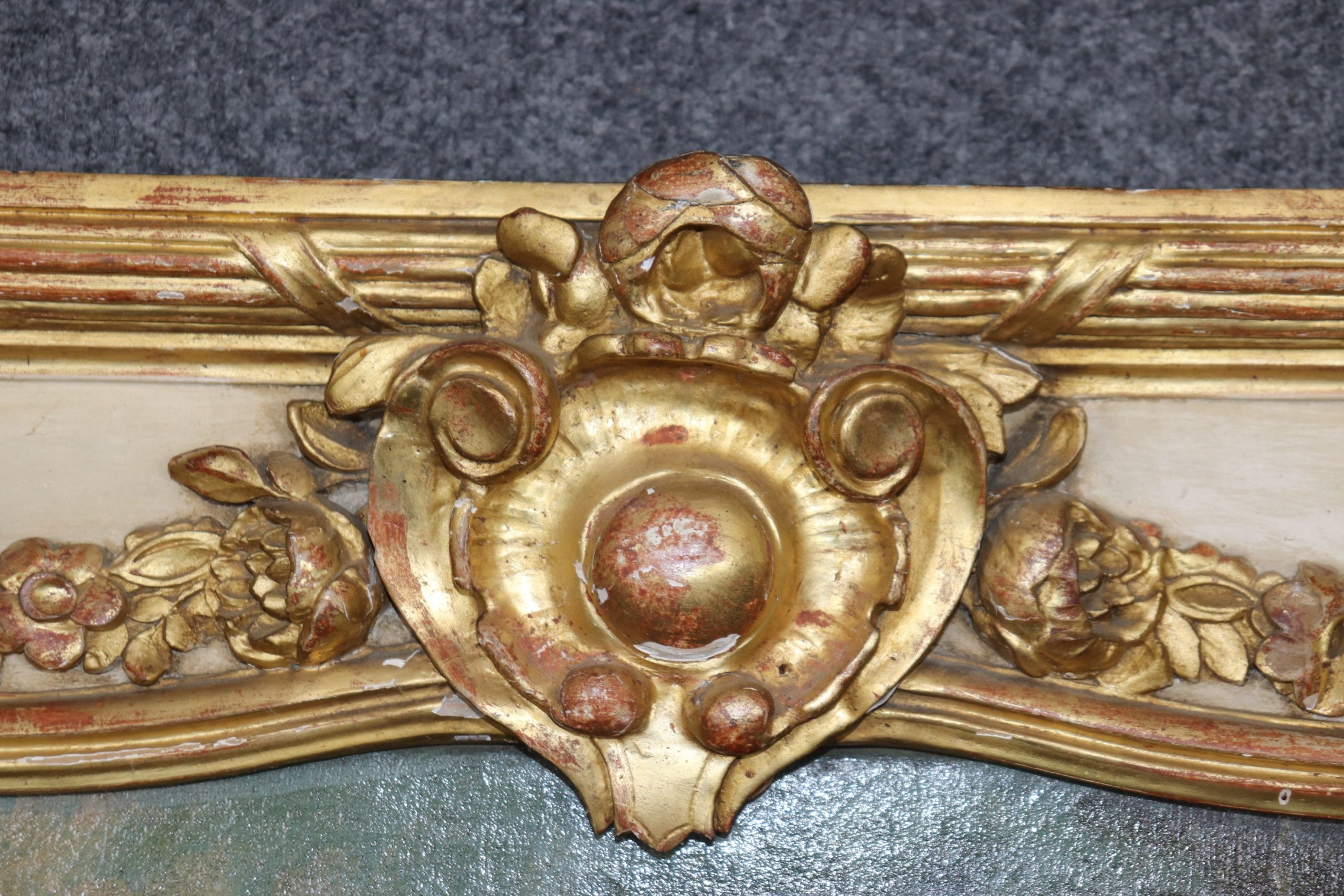 Antique 18th Century French Louis XVI Style Paint Decorated Trumeau Wall Hanging Mirror, Accent Mirror - Image 6