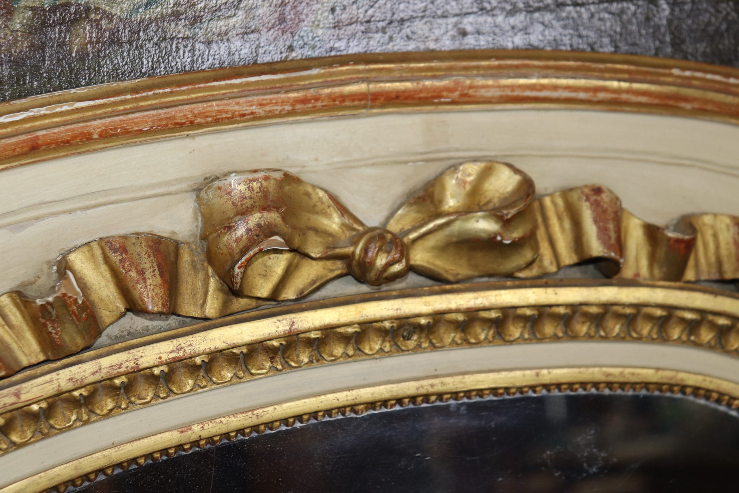 Antique 18th Century French Louis XVI Style Paint Decorated Trumeau Wall Hanging Mirror, Accent Mirror - Image 8