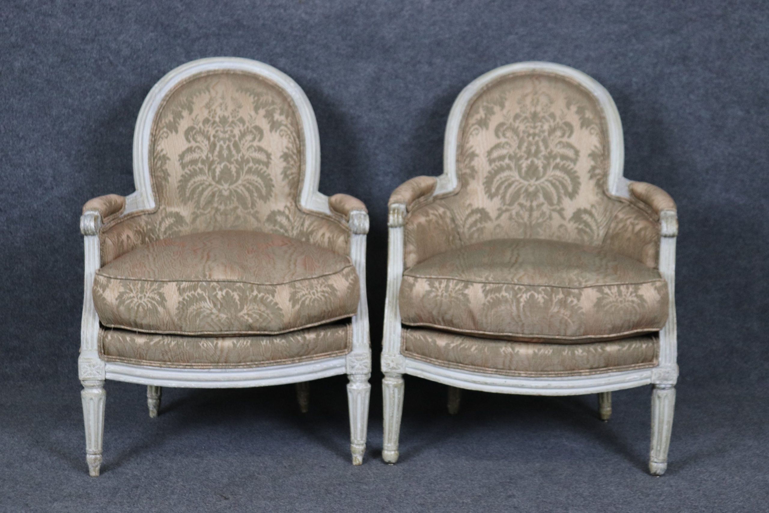 Pair of 18th Century Louis XVI White Paint Decorated Bergeres, Armchairs - Image 2