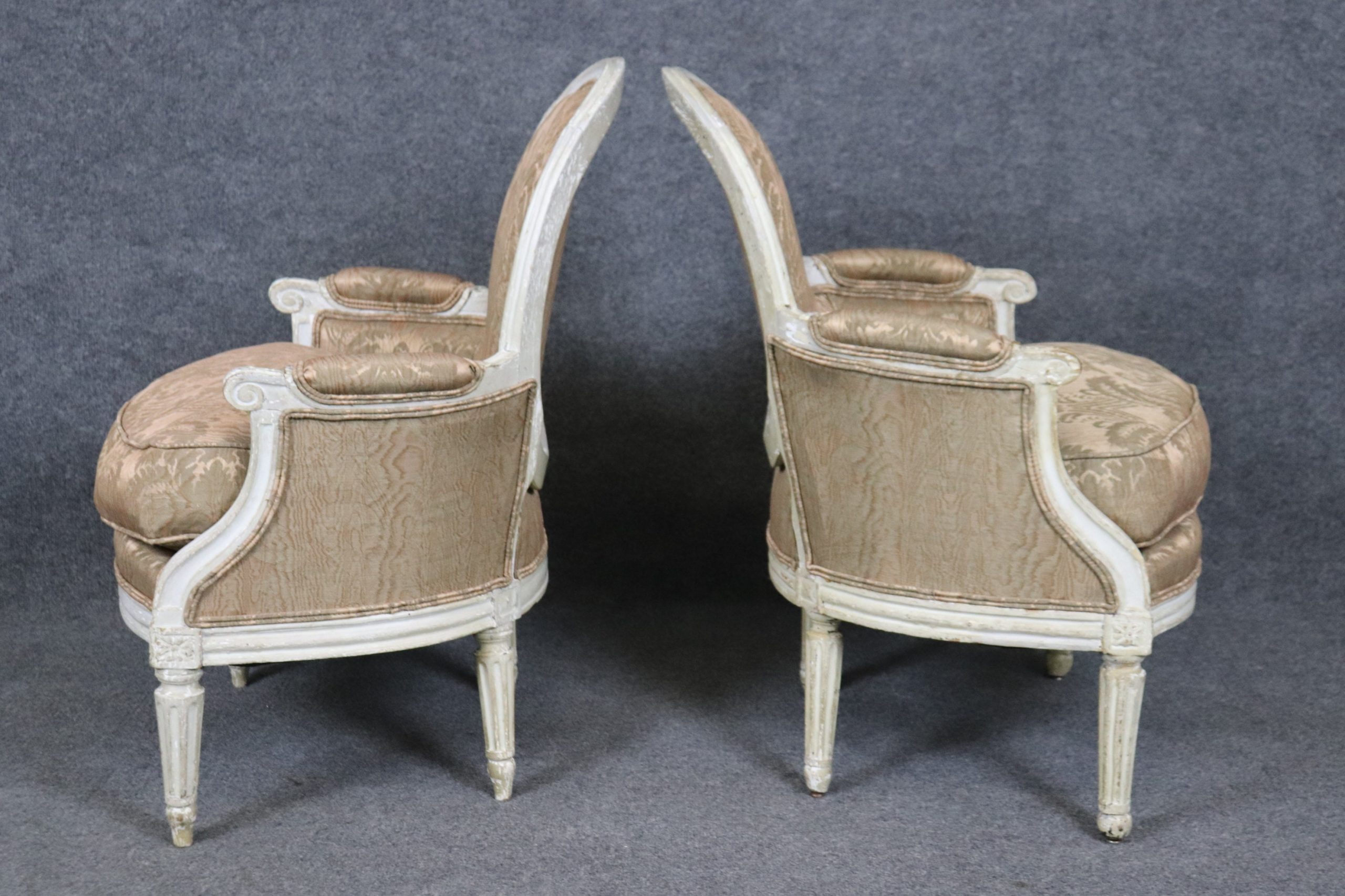 Pair of 18th Century Louis XVI White Paint Decorated Bergeres, Armchairs - Image 3