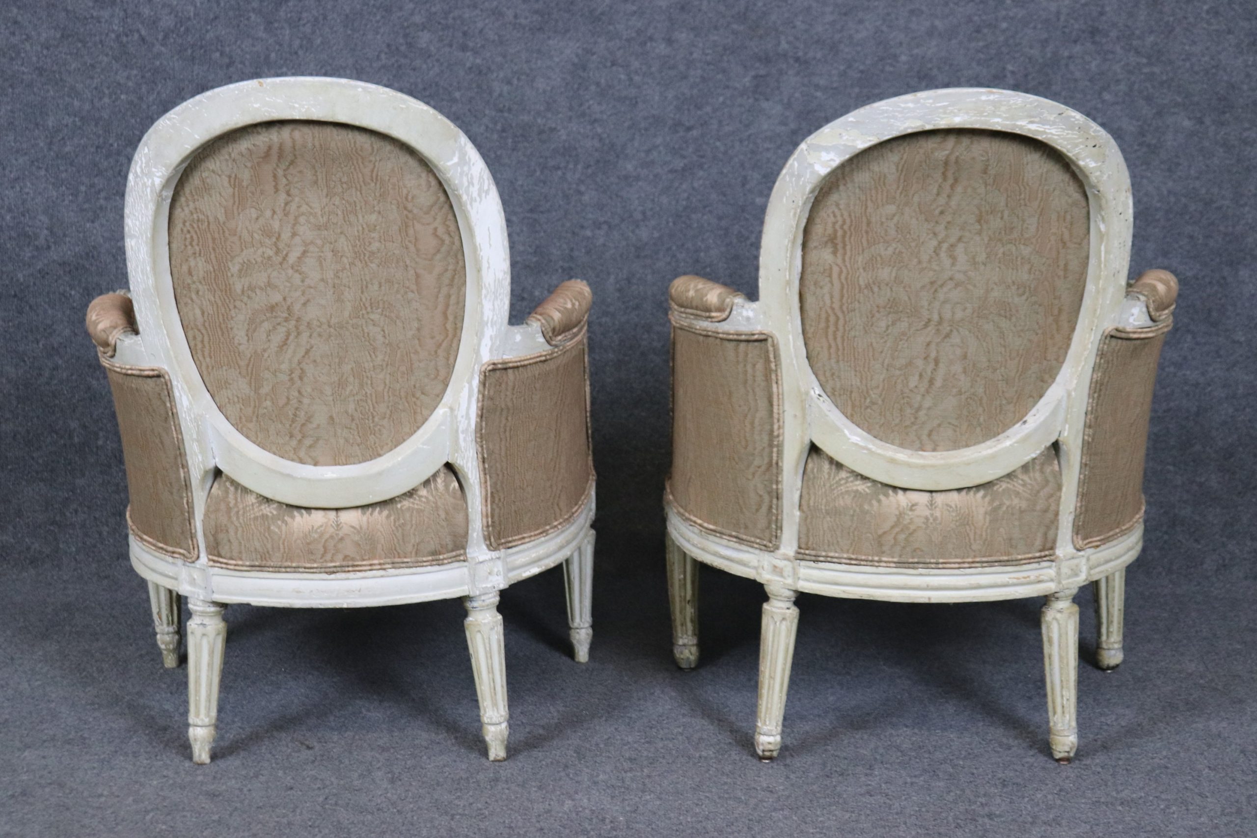 Pair of 18th Century Louis XVI White Paint Decorated Bergeres, Armchairs - Image 5