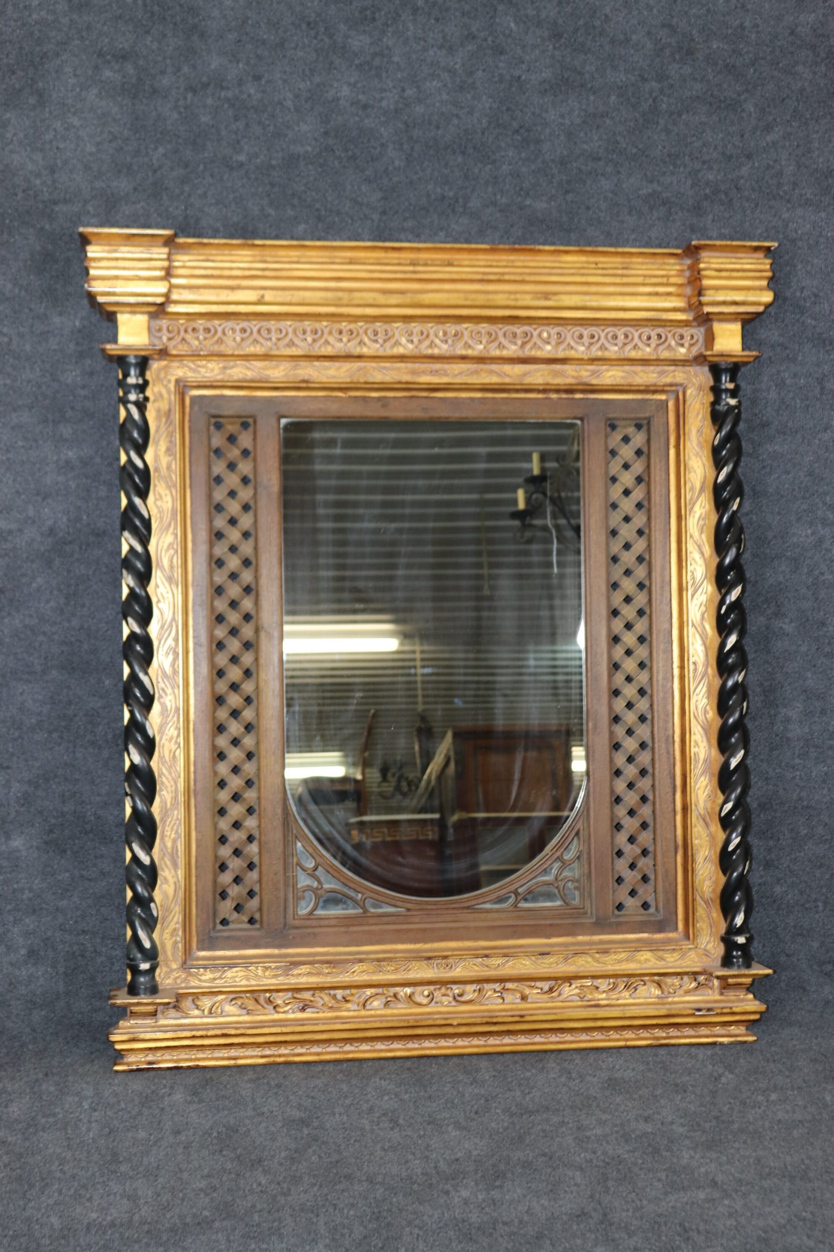 Vintage Dauphine Regency Style Carved Distressed Gilt Wall Hanging Mirror, Accent Mirror - Image 2