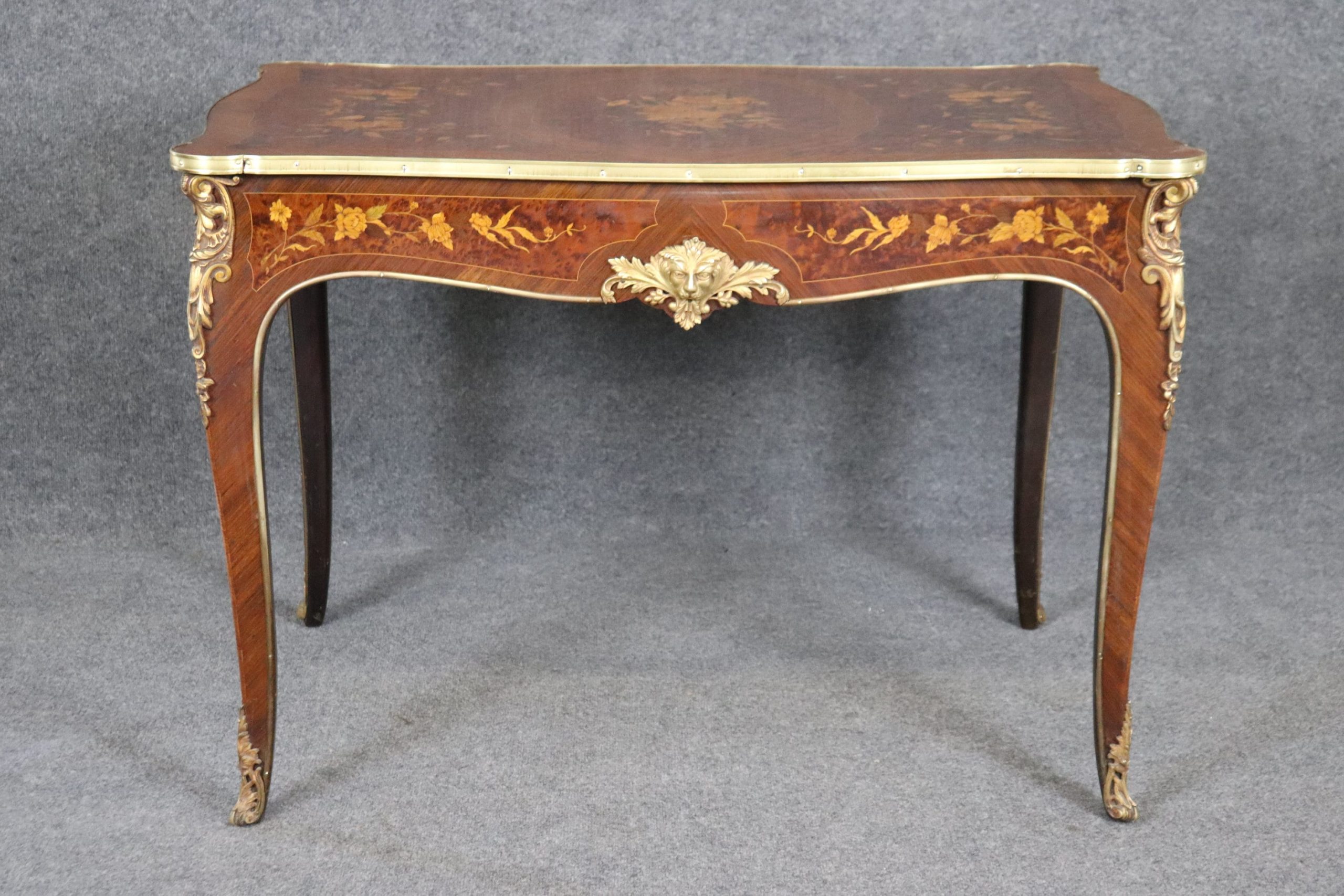 French Louis XV Style Inlaid Bronze Mounted Table Desk, Accent Table - Image 2