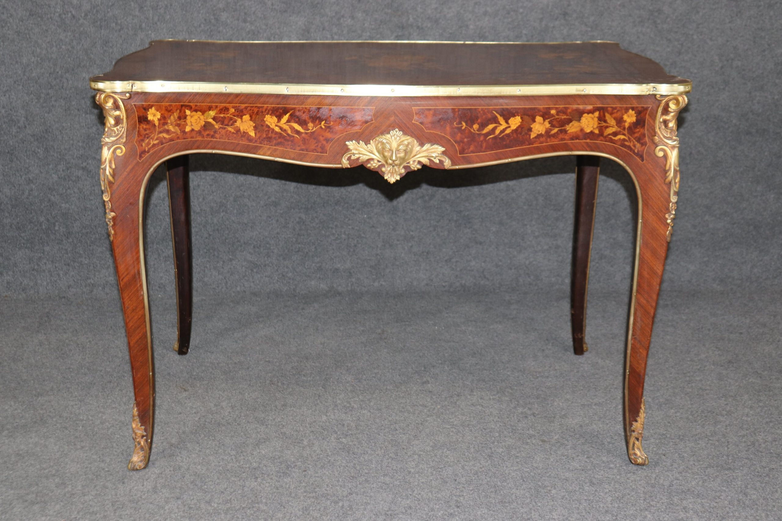 French Louis XV Style Inlaid Bronze Mounted Table Desk, Accent Table - Image 4